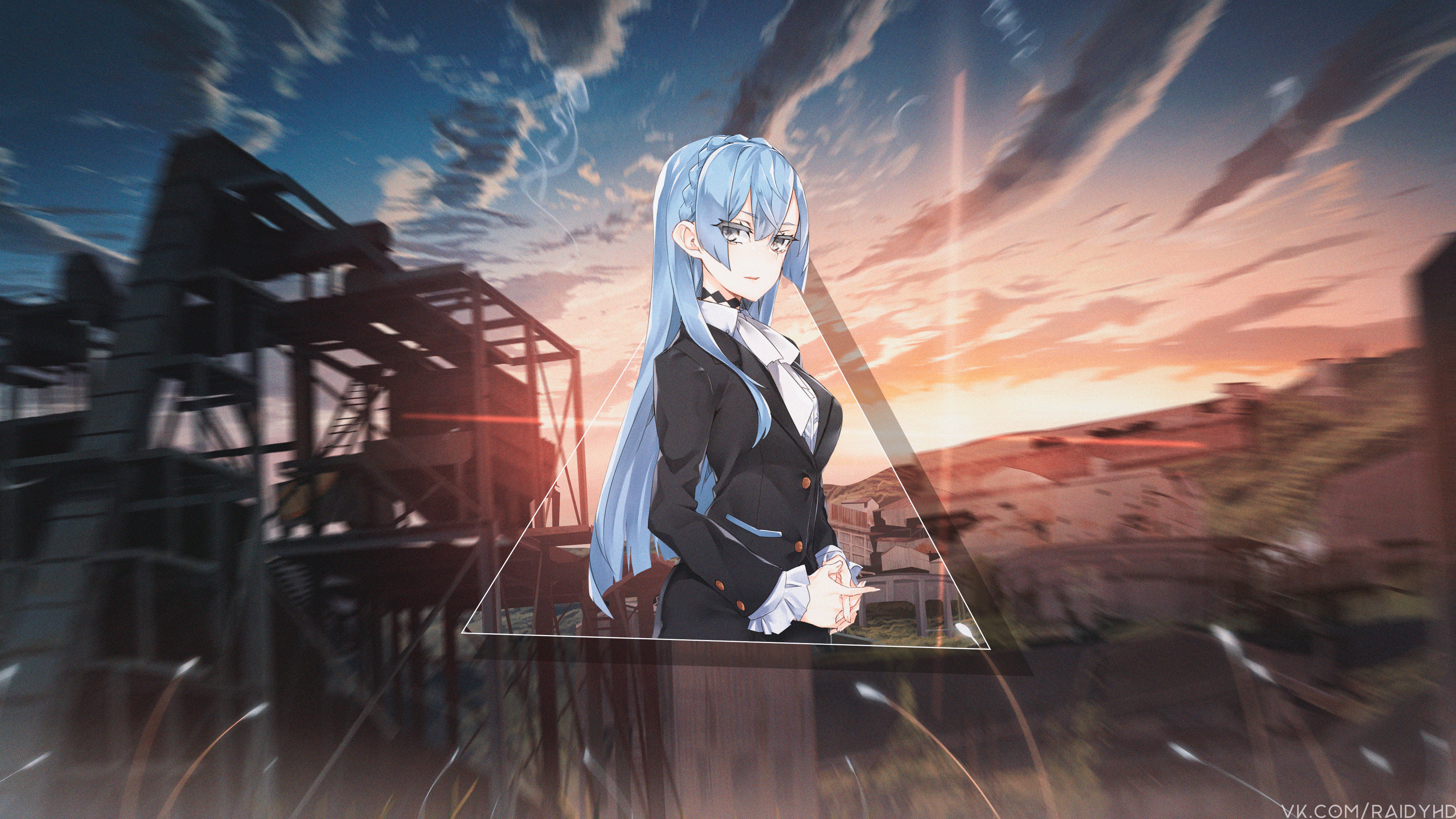 4K anime girl Sonozaki Noriko in suit HD Wallpaper