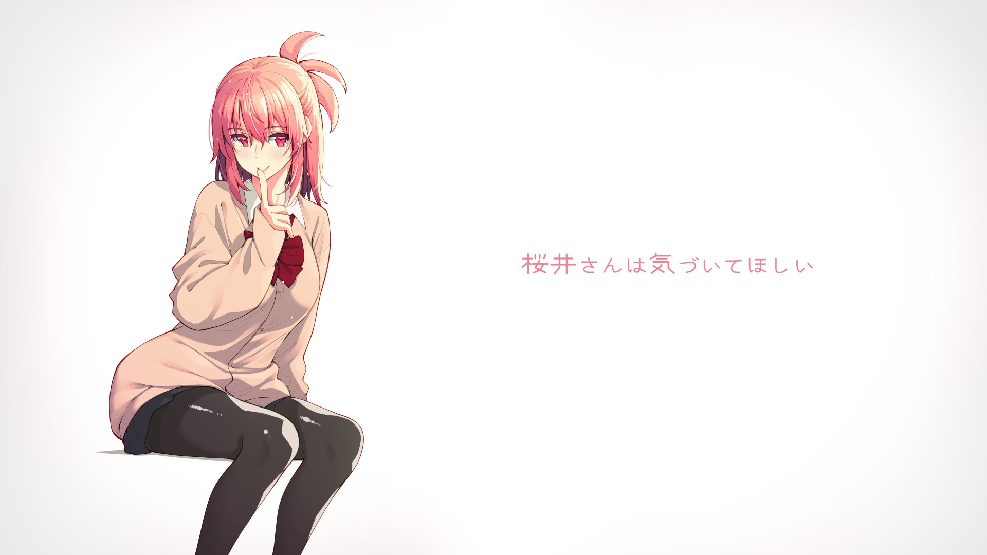Girl with pink hair and red eyes in school uniform HD Wallpaper