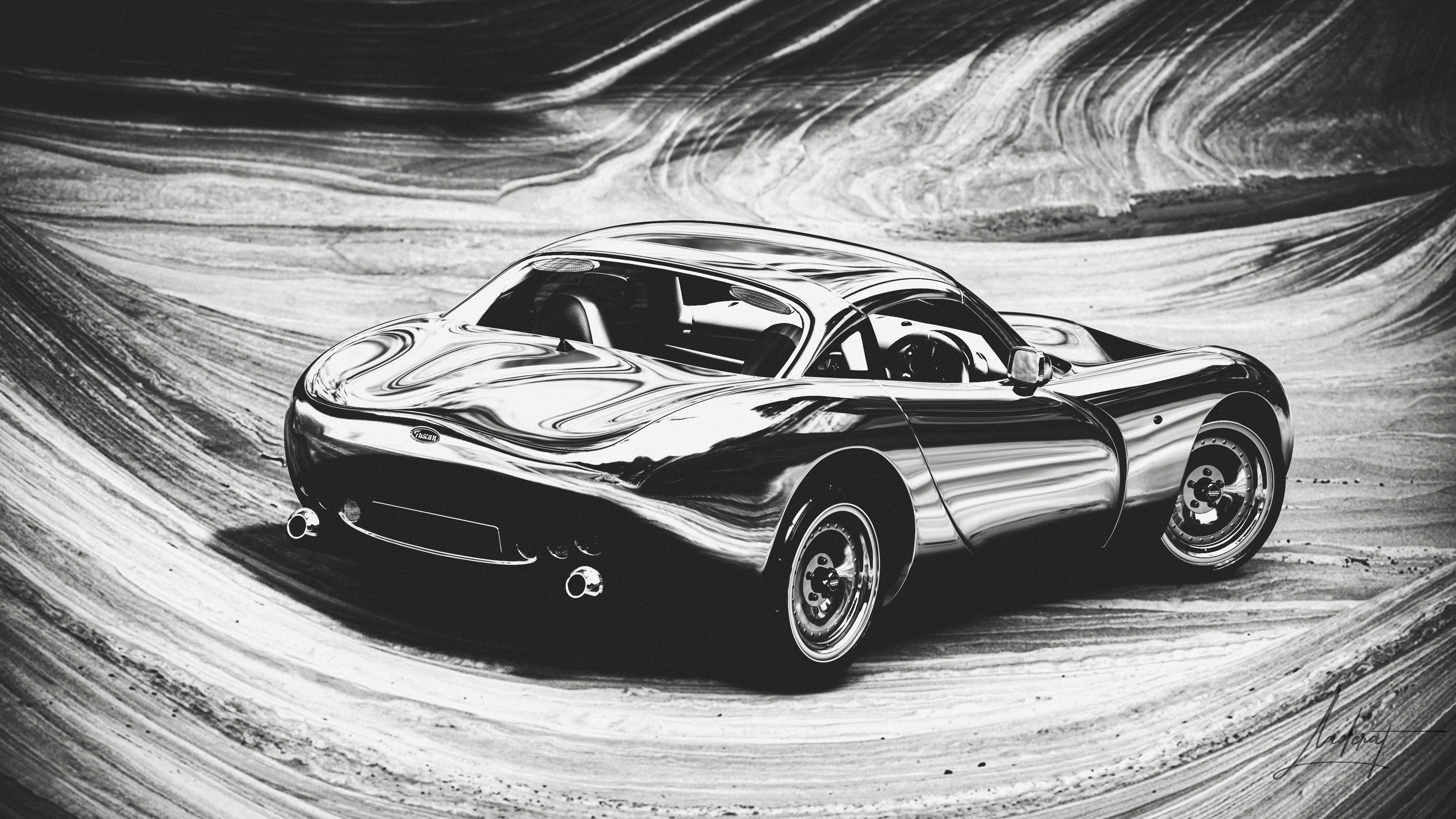 4K TVR GT Sport Gran Turismo Sport monochrome car artwork HD Wallpaper