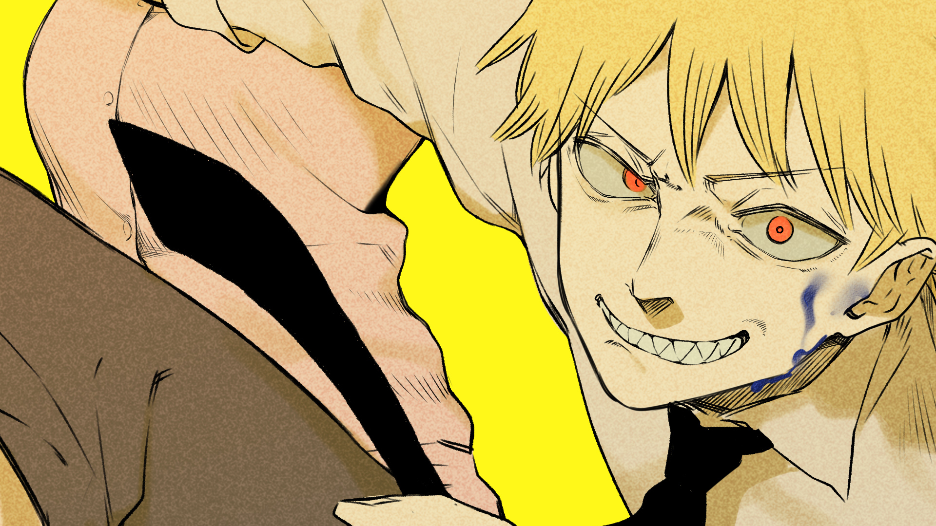 Denji from Chainsaw Man with red eyes HD Wallpaper