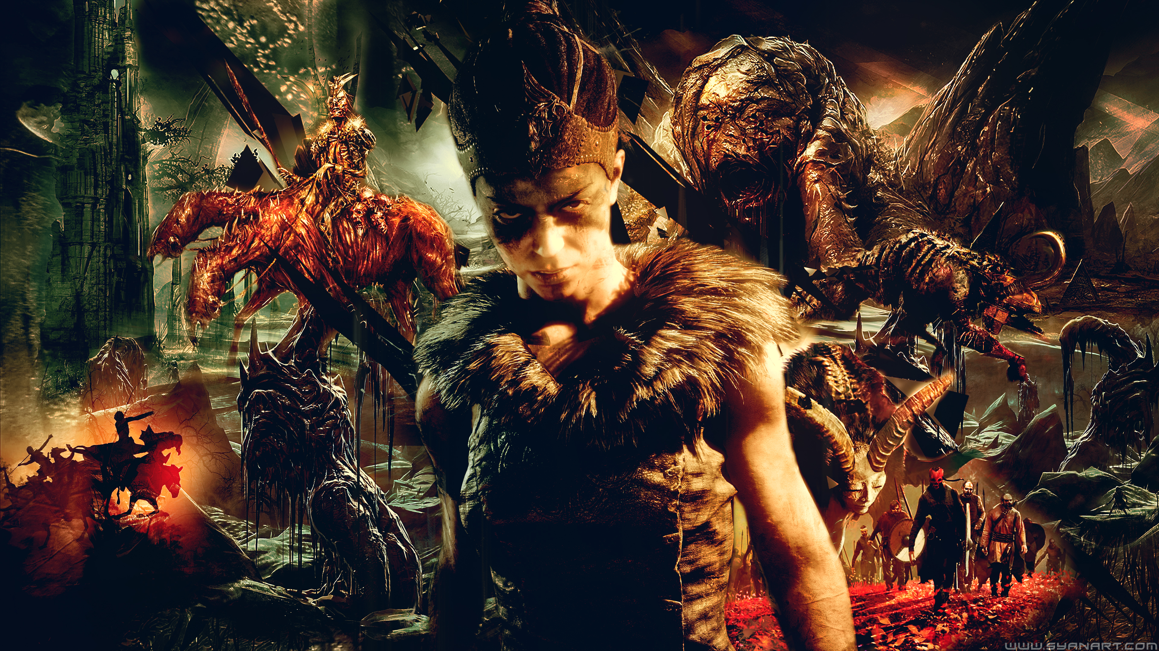 Senua from Hellblade surrounded by monsters HD Wallpaper