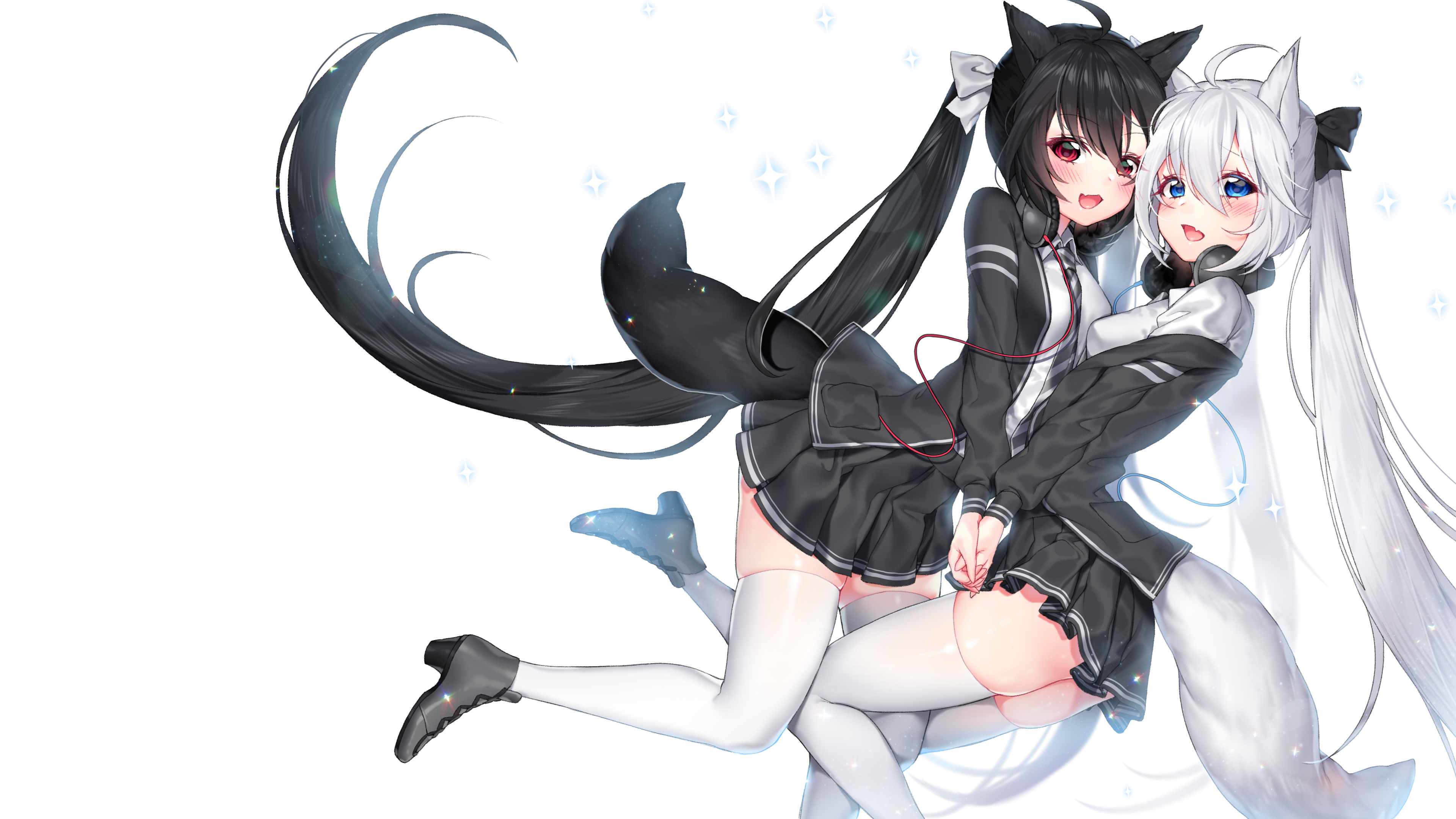 Two anime girls with animal ears in school uniforms HD Wallpaper