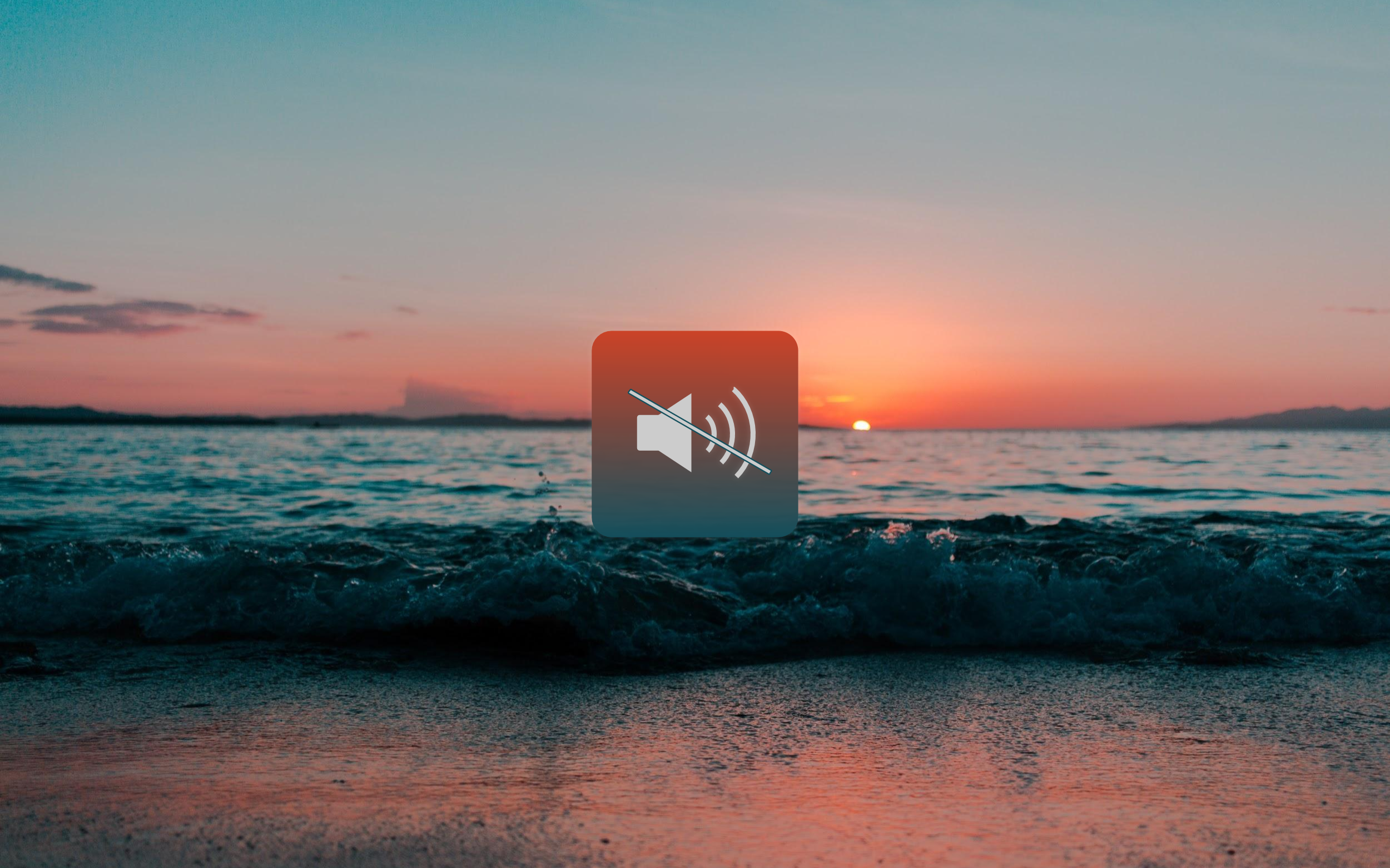 Muted speaker icon over a sunset beach HD Wallpaper