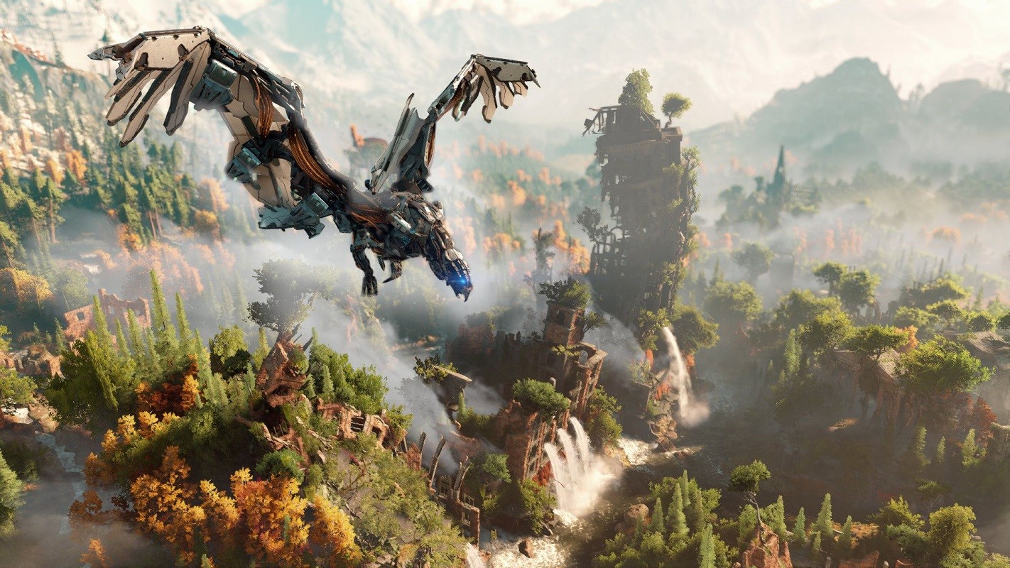 Aloy from Horizon Zero Dawn flying a machine HD Wallpaper