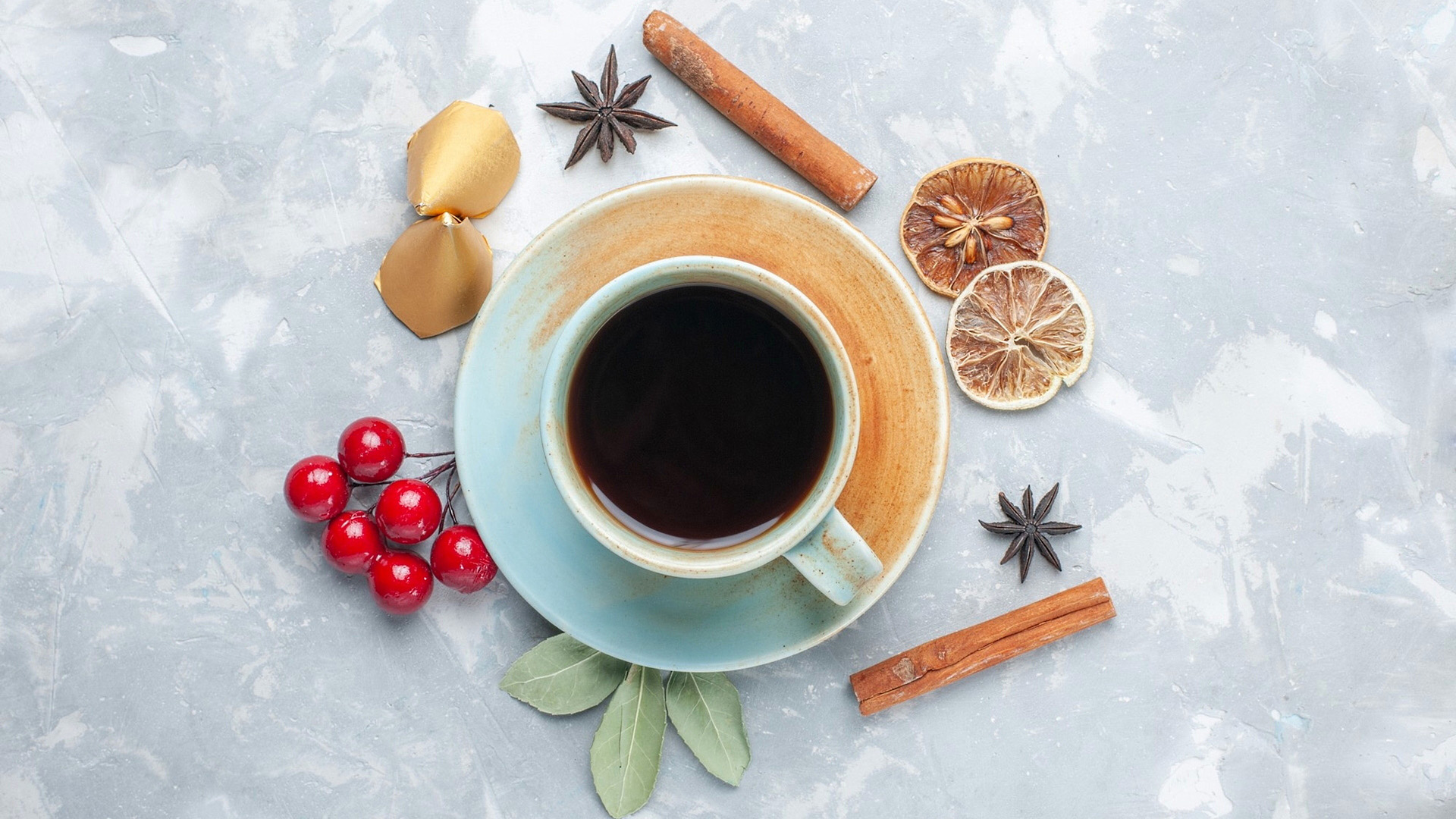 Coffee with spices and berries HD Wallpaper