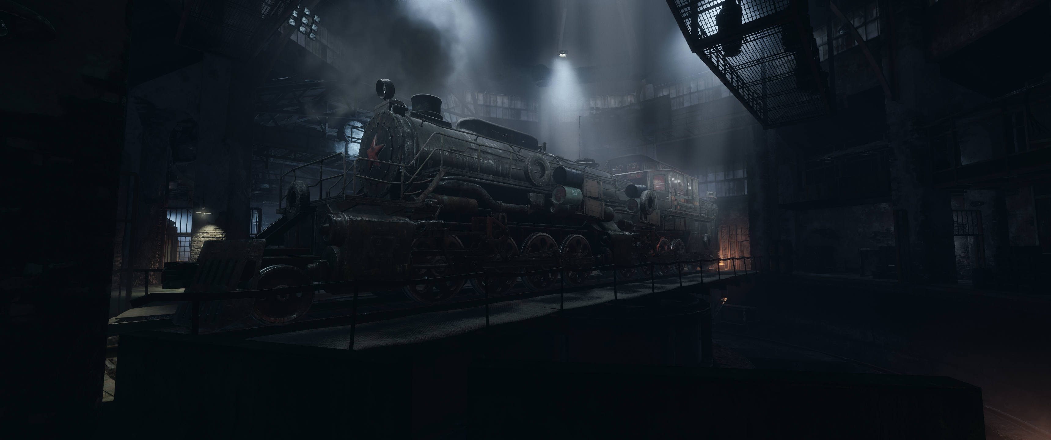 Train in a dark industrial setting, Metro Exodus HD Wallpaper