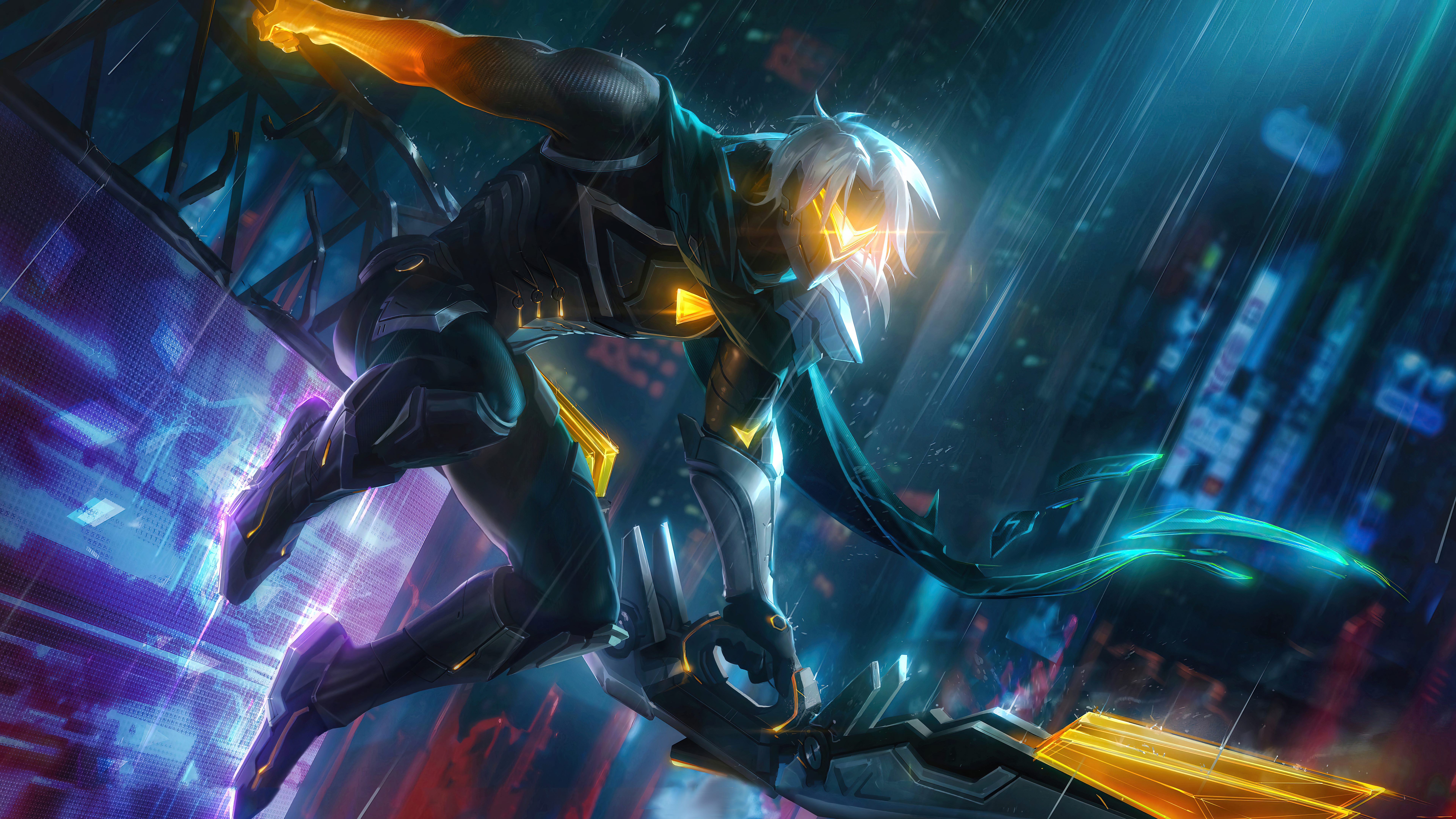 Vayne from League of Legends in a futuristic city HD Wallpaper