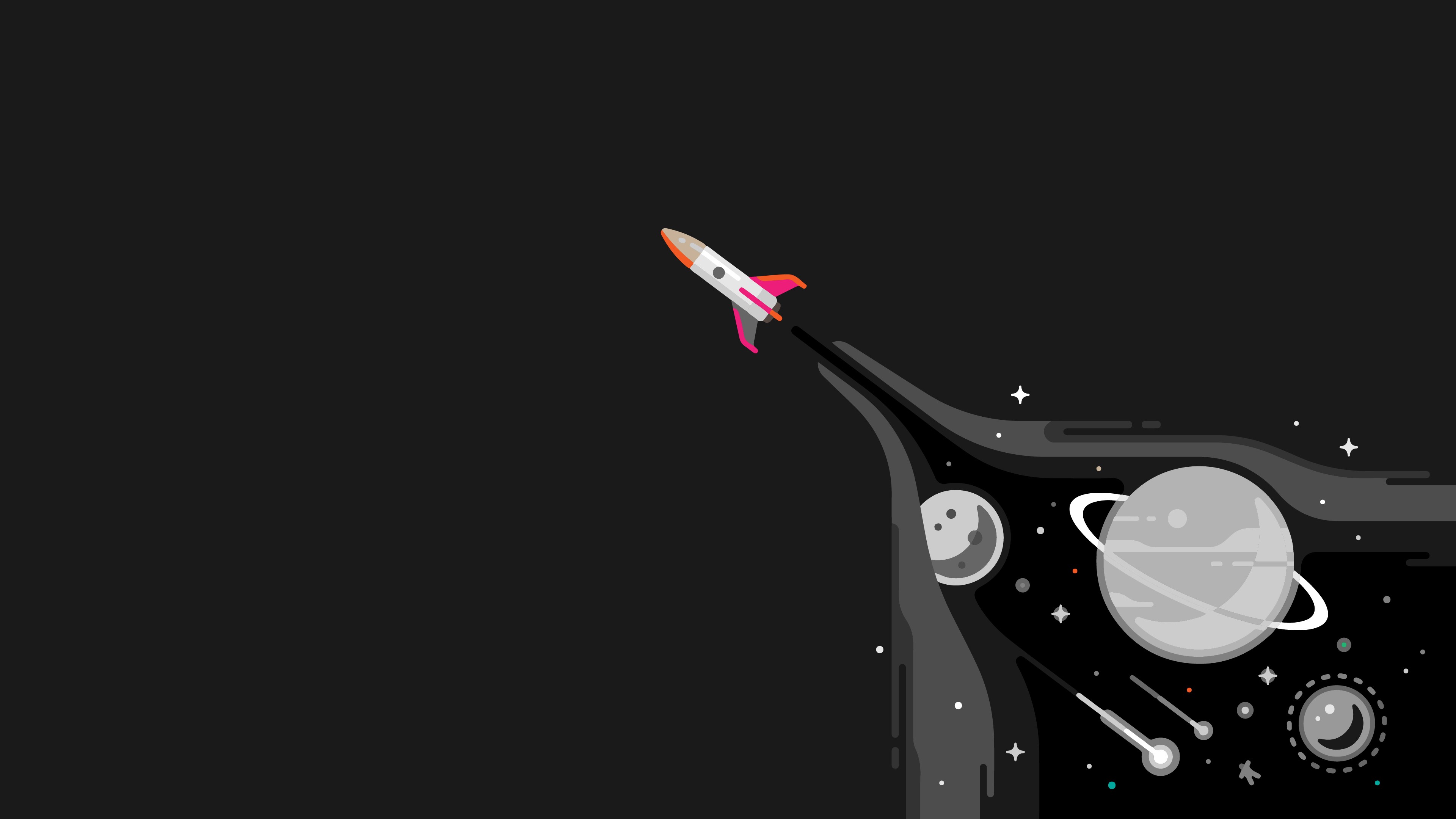 Rocket Launching into Space with Planets and Stars HD Wallpaper