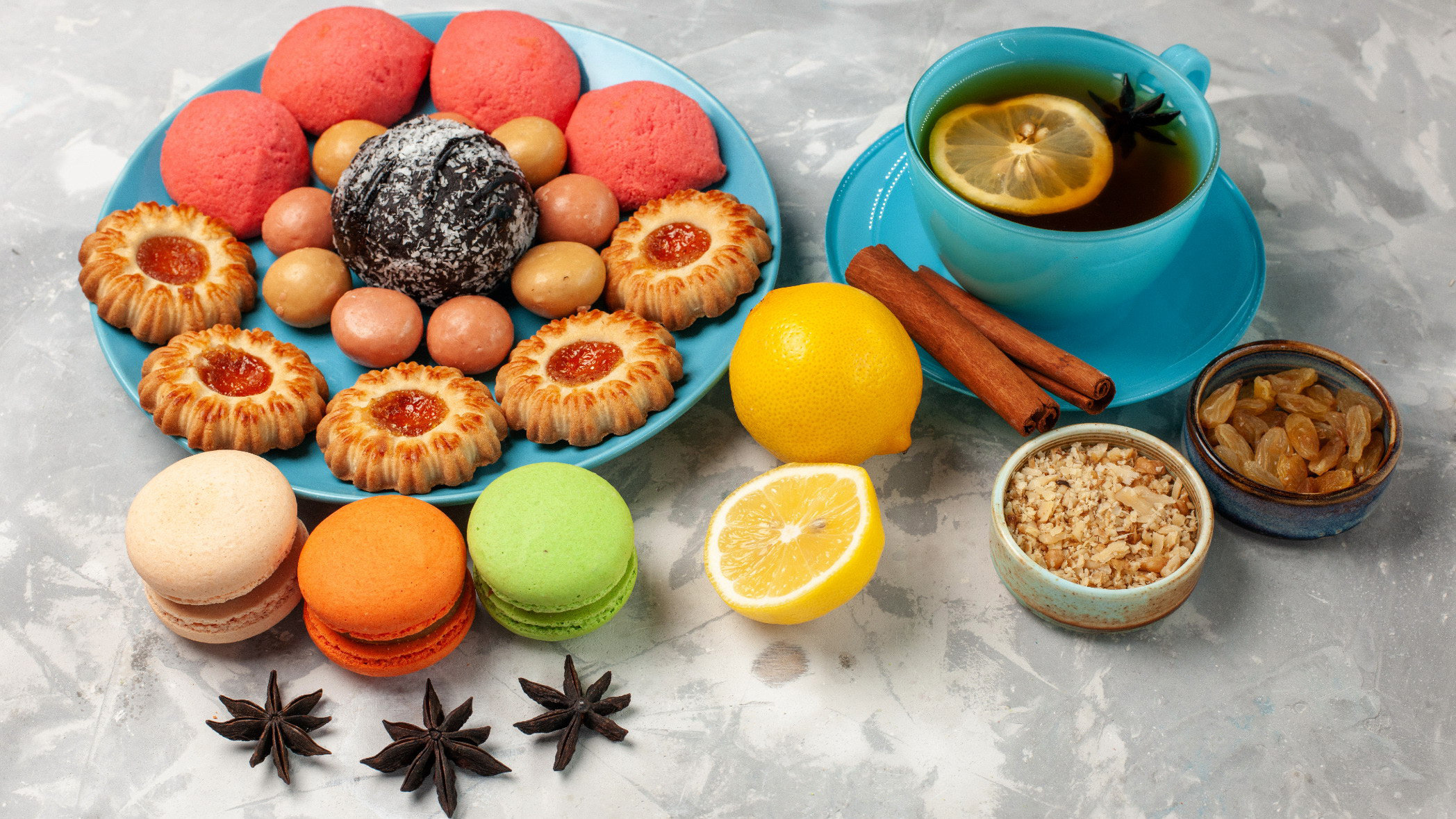Still Life with Tea, Cookies, and Lemons HD Wallpaper