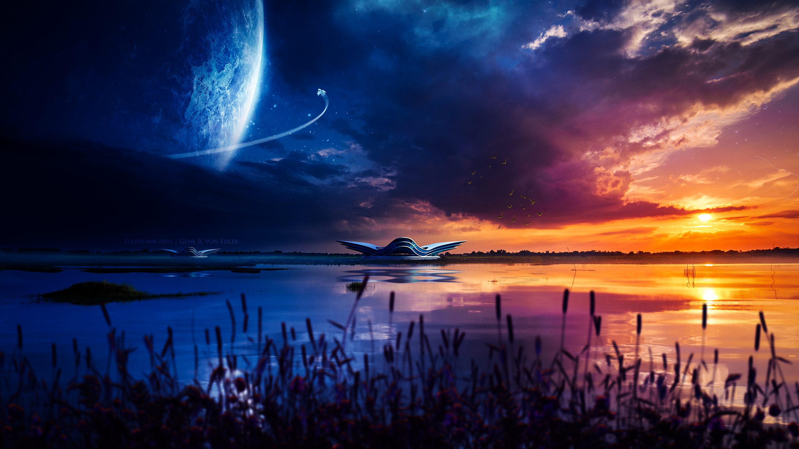 Fantasy digital art of Ellysiumn waterscape HD Wallpaper