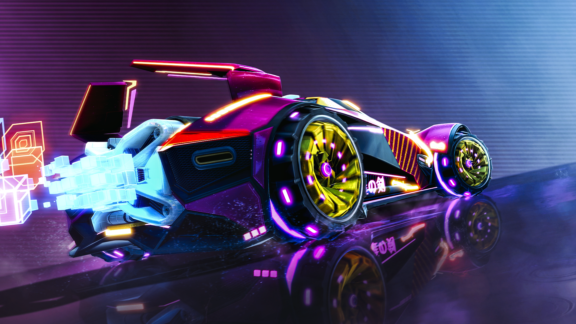 Rocket League car with neon glow and digital art style HD Wallpaper