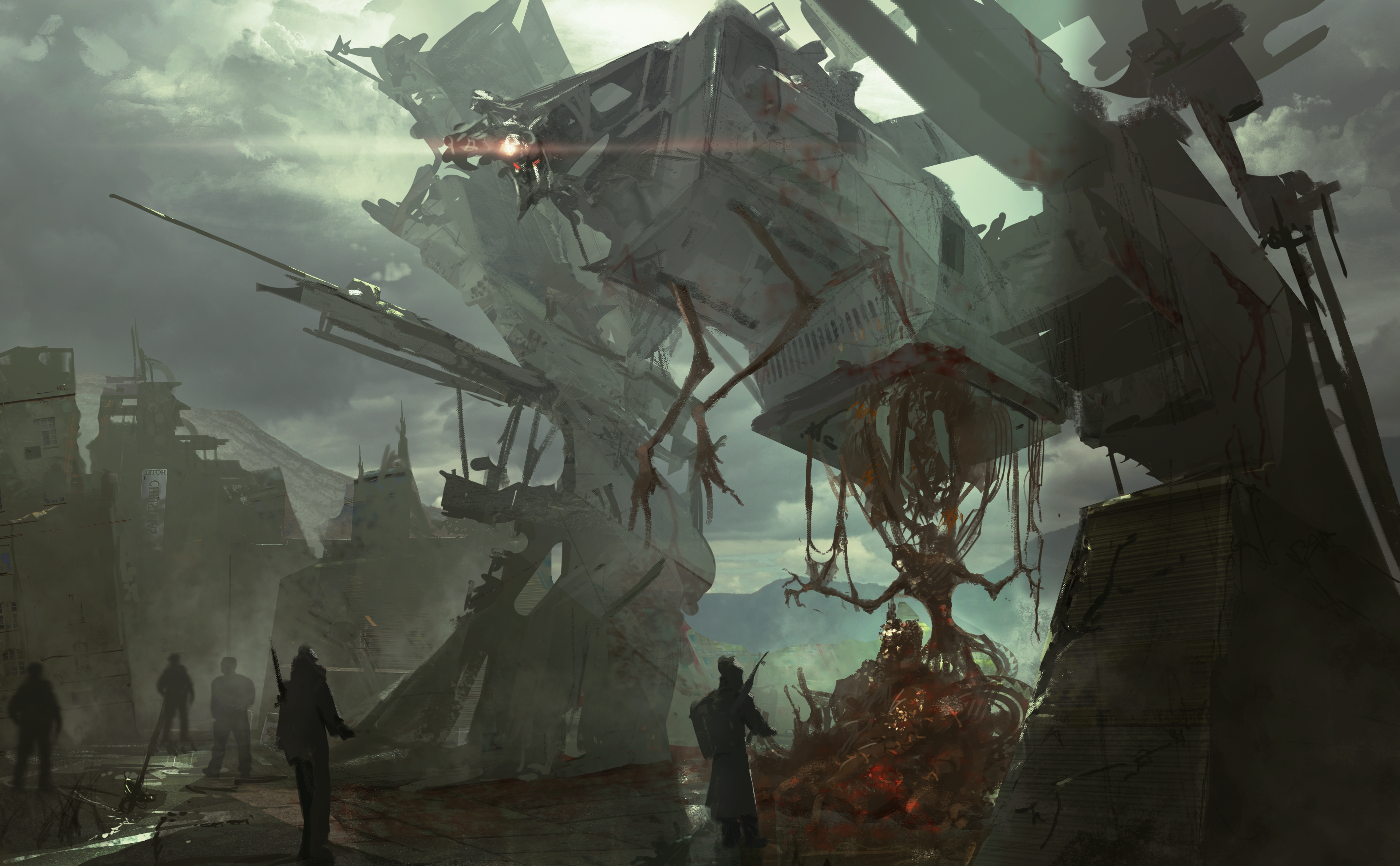 Science fiction artwork of a futuristic, destroyed city HD Wallpaper