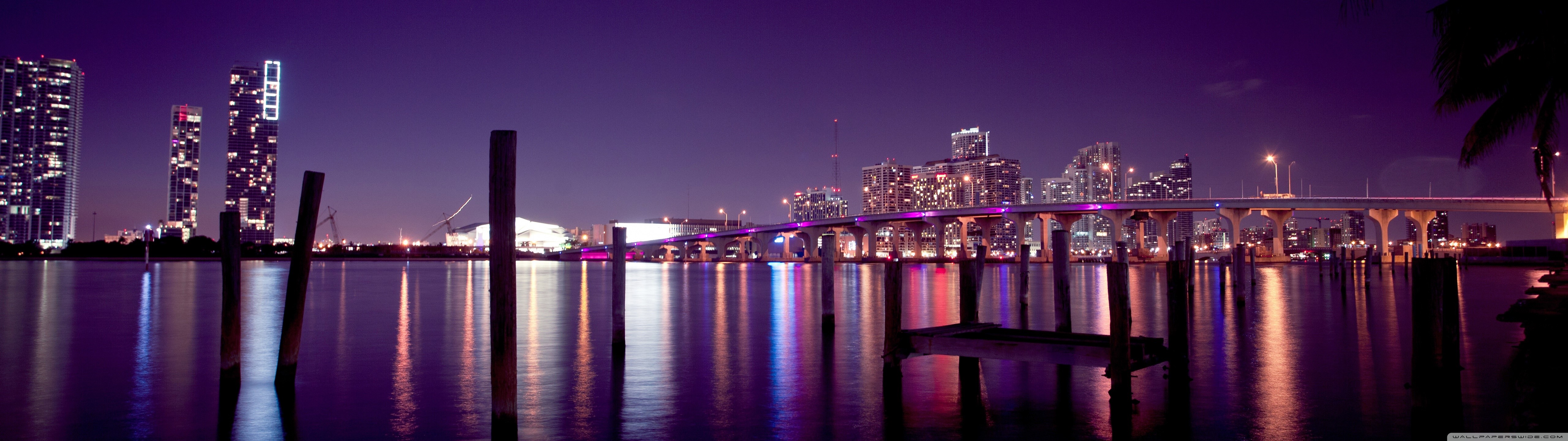 Miami Skyline and Bridge at Night HD Wallpaper