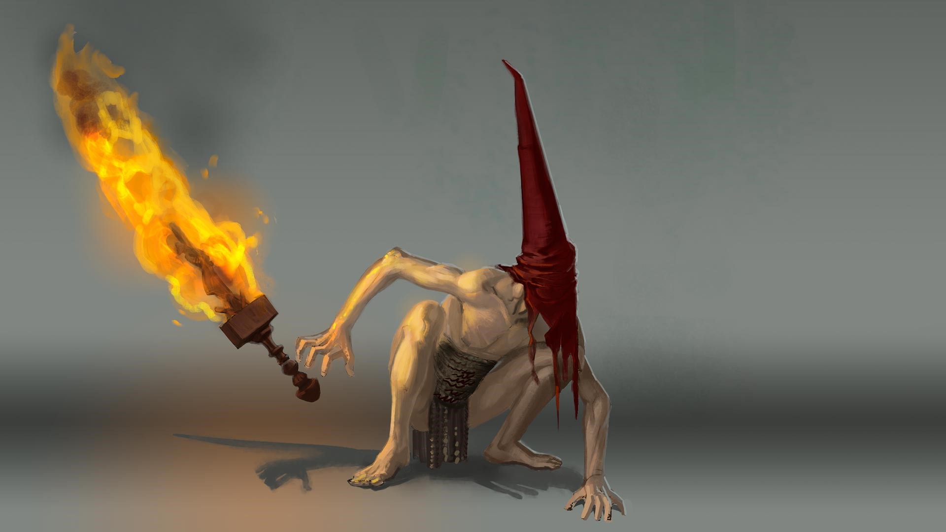 Quirce from Blasphemous holding a flaming sword HD Wallpaper
