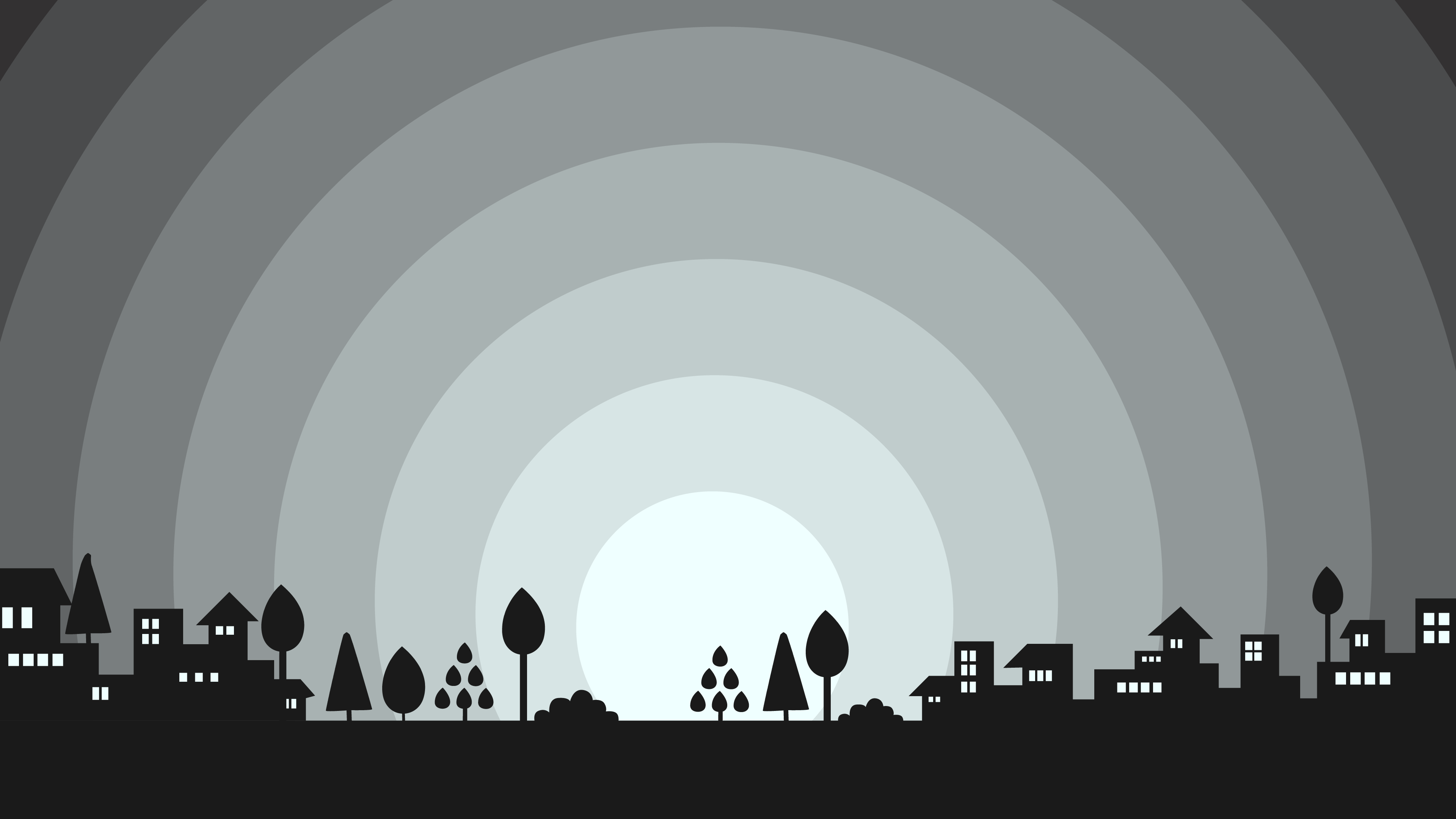 Minimalist town silhouette with concentric circles background HD Wallpaper