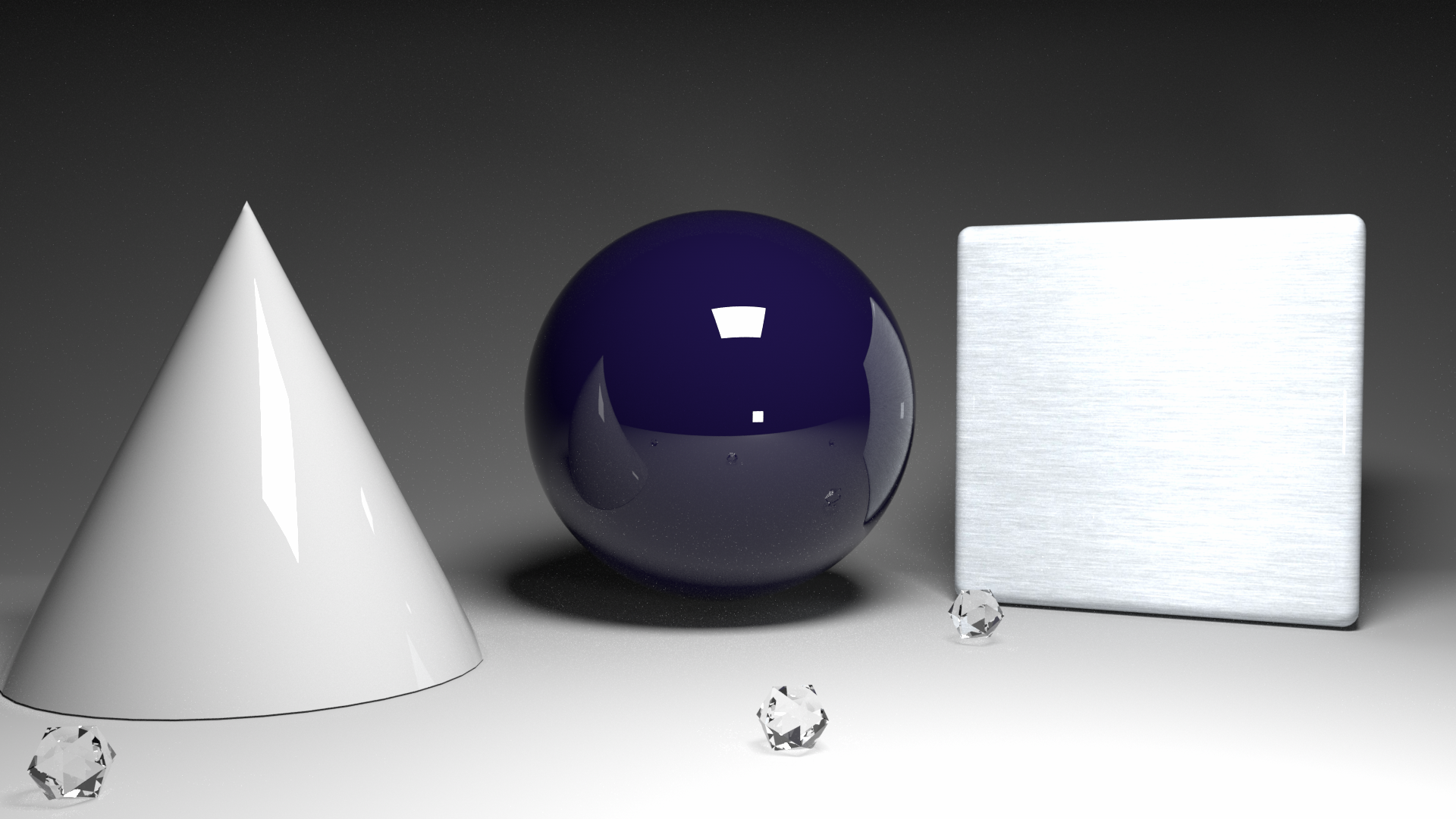 White Cone, Blue Sphere, and Metal Cube HD Wallpaper