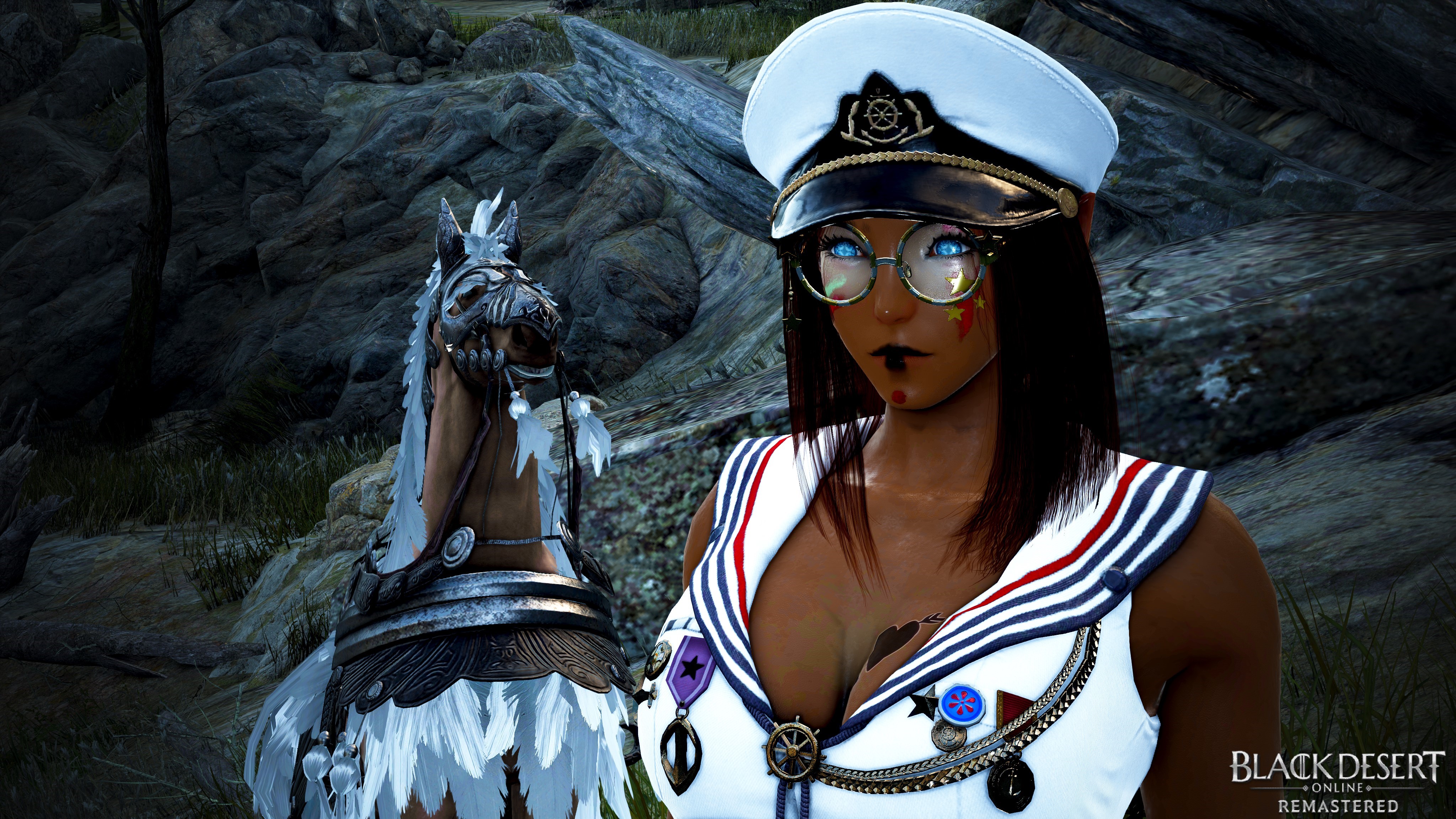 Woman in sailor outfit with horse in Black Desert Online HD Wallpaper