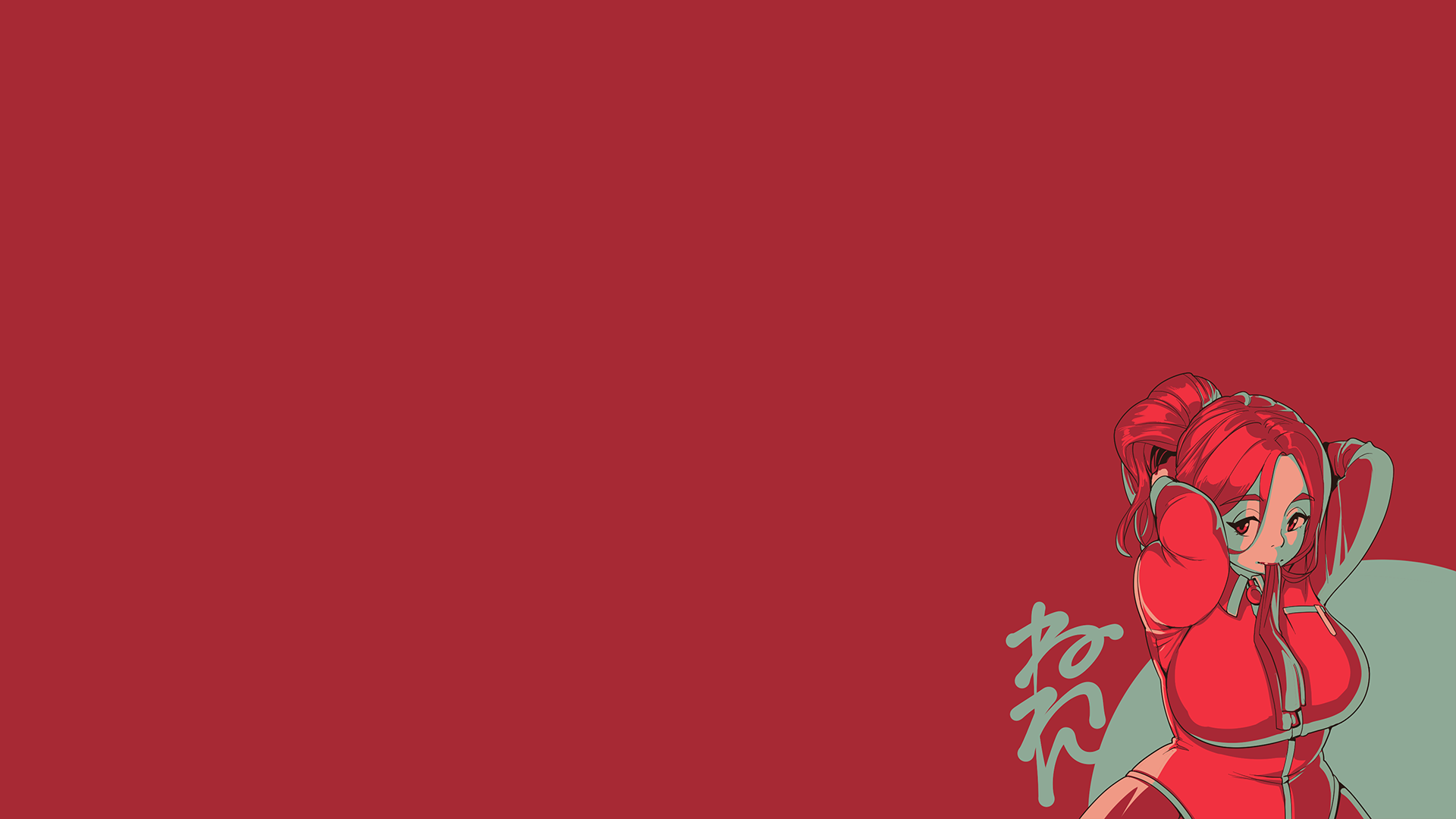Anime girl with red hair and kanji HD Wallpaper