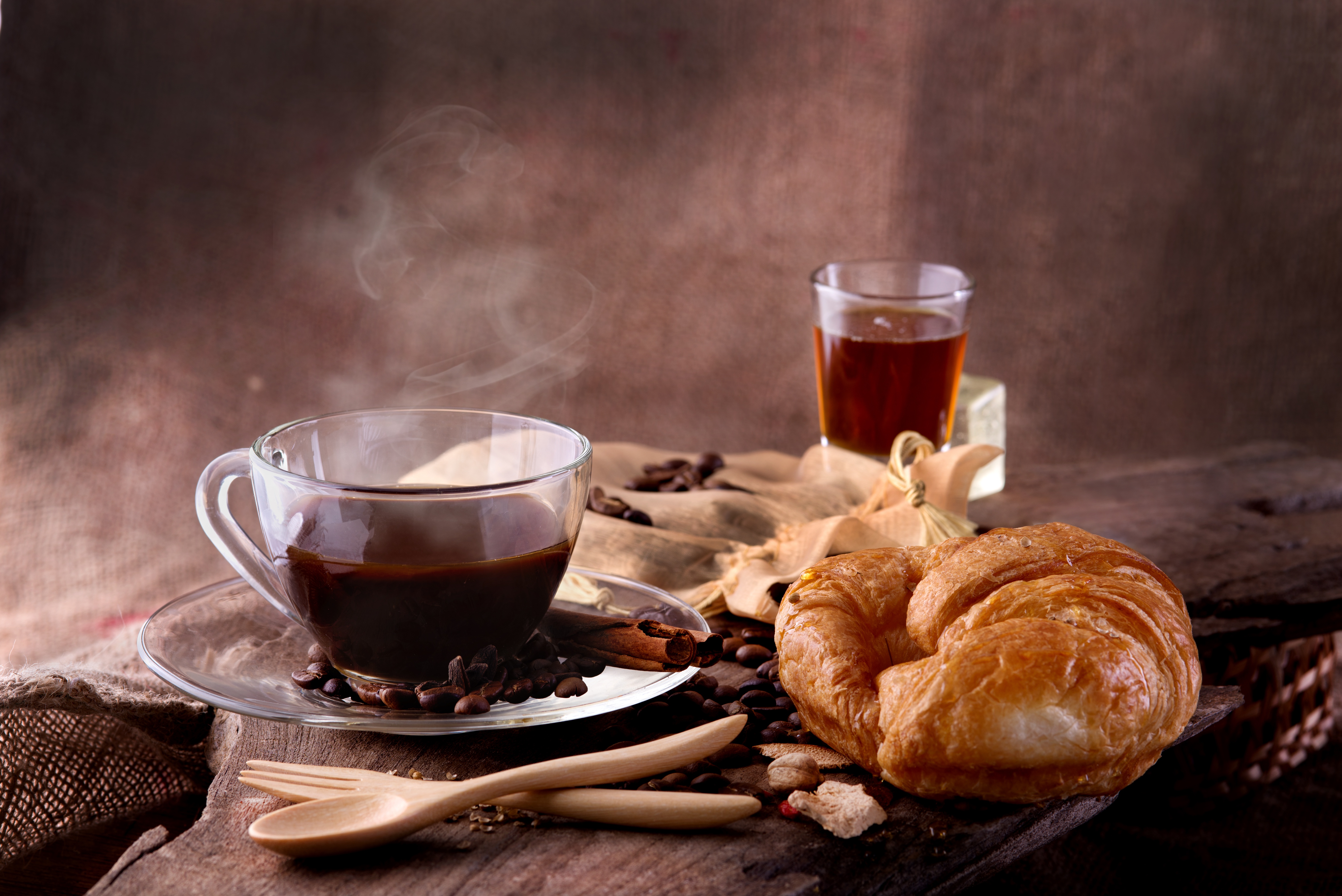 Breakfast with Coffee and Croissant HD Wallpaper