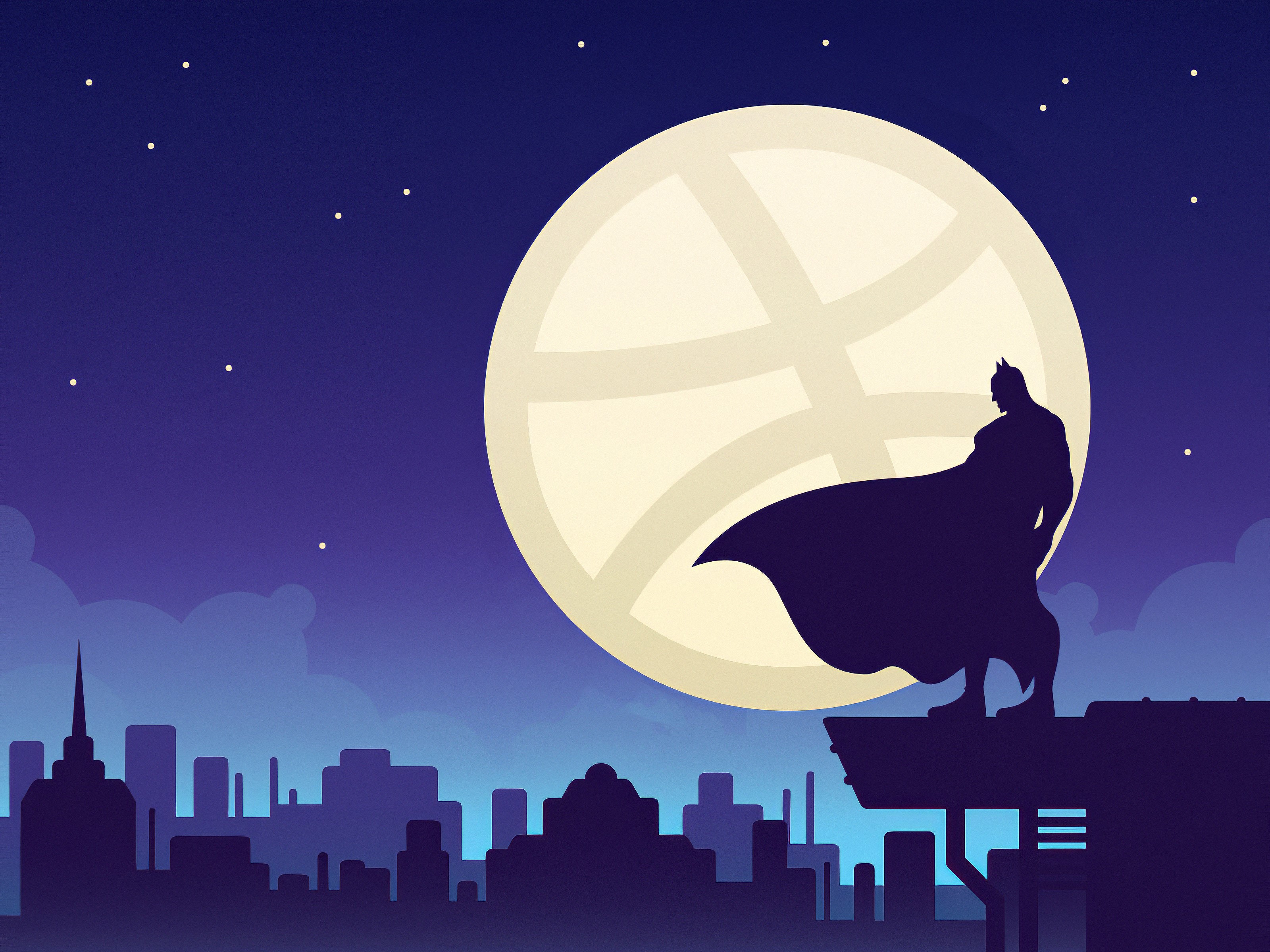 Batman on a rooftop with a large moon HD Wallpaper