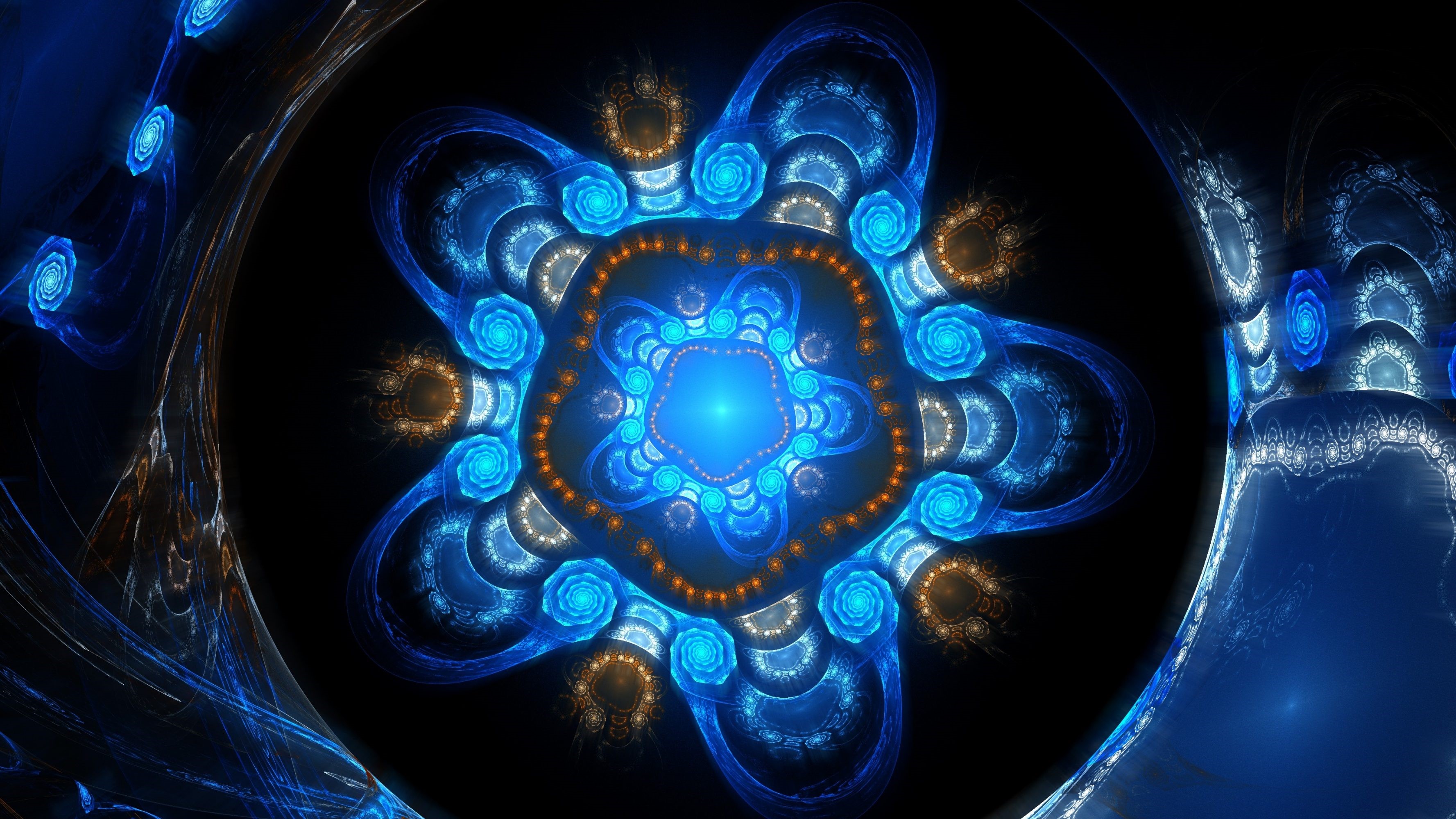 Abstract blue and gold fractal pattern HD Wallpaper