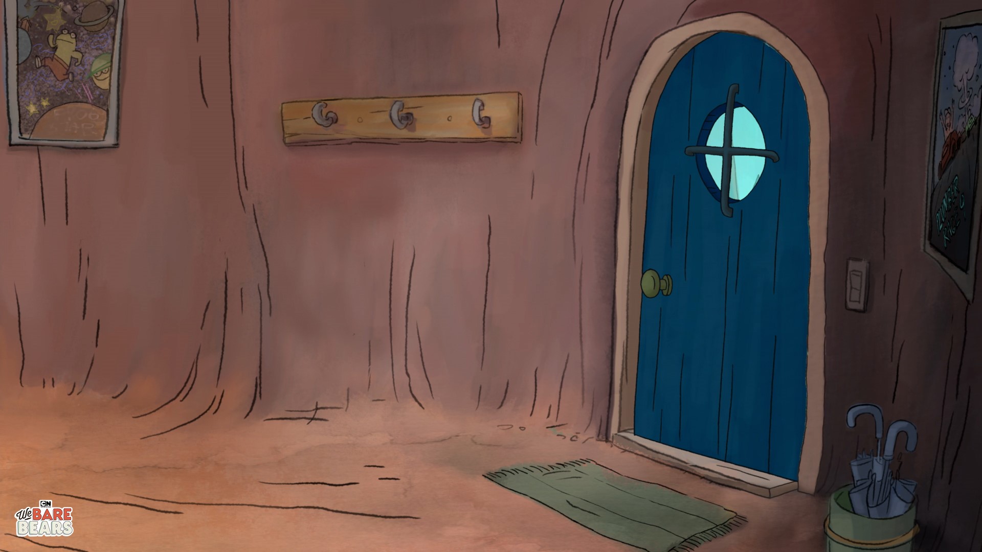 We Bare Bears interior scene with blue door HD Wallpaper