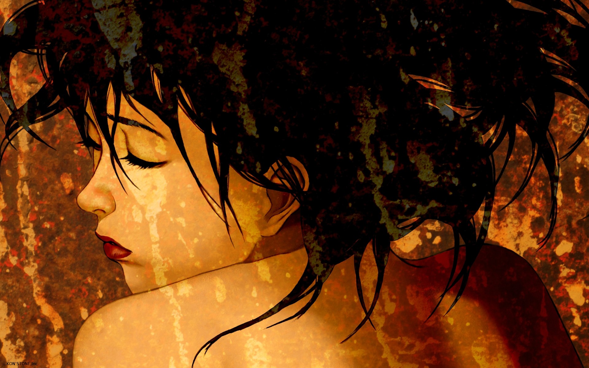 Artwork of a woman with dark hair and closed eyes HD Wallpaper