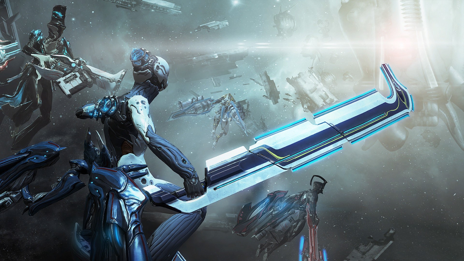Warframe characters in space with ships HD Wallpaper