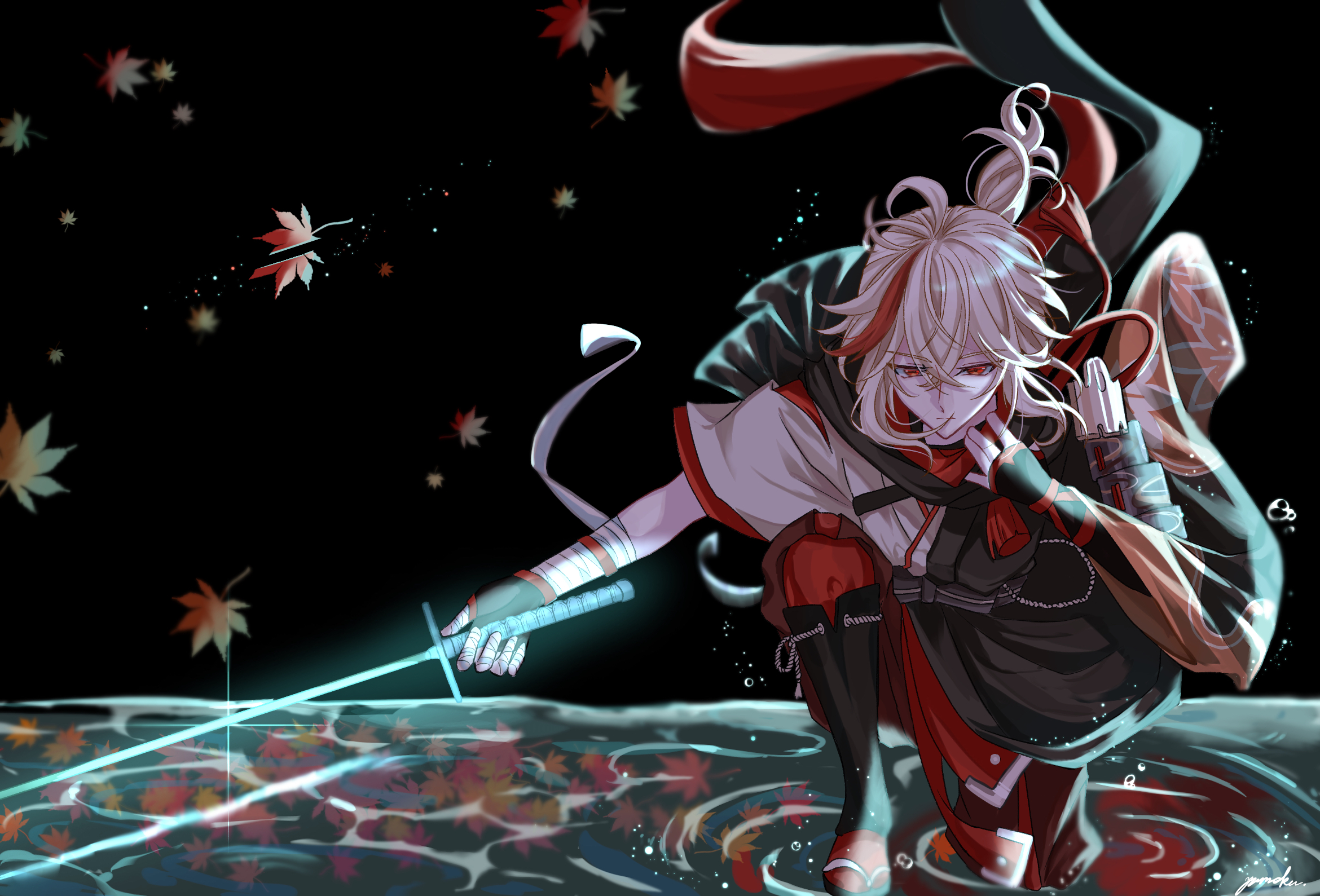 Kaedehara Kazuha with a glowing sword HD Wallpaper