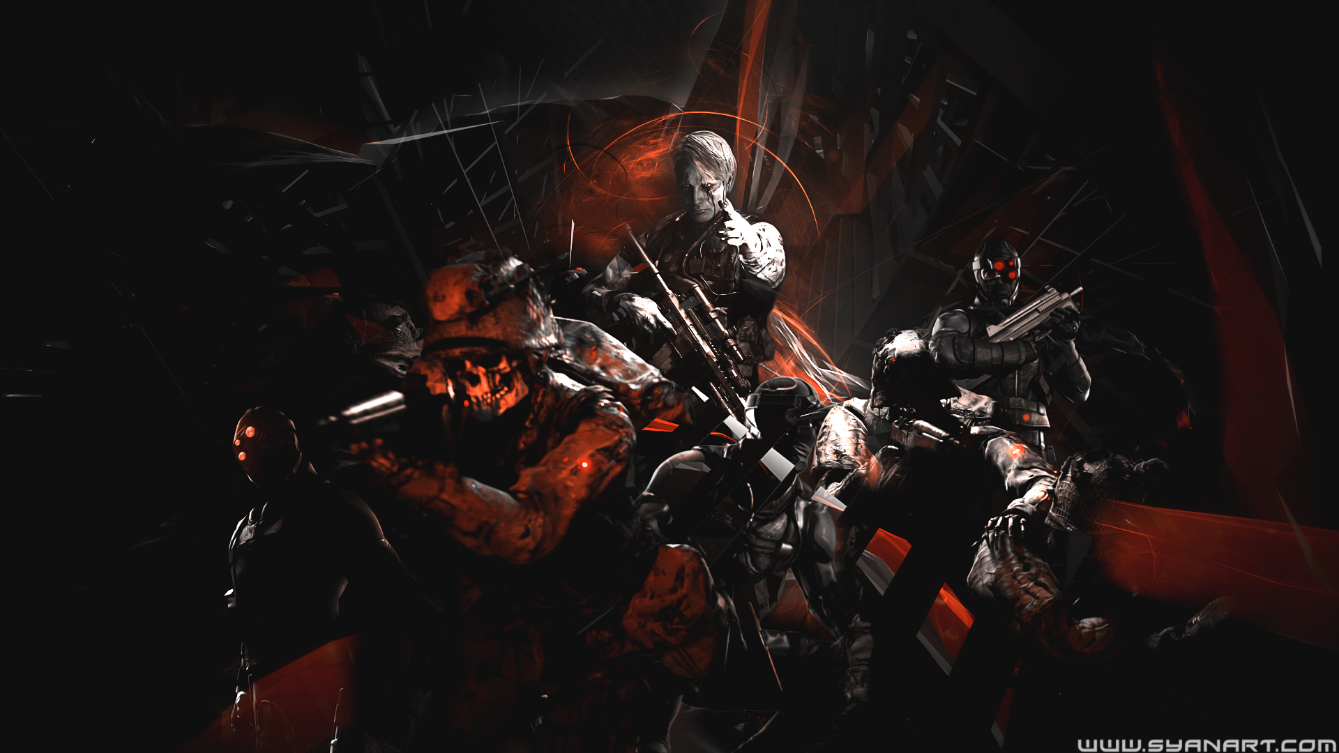 Clifford Unger and soldiers in a dark, fiery scene HD Wallpaper
