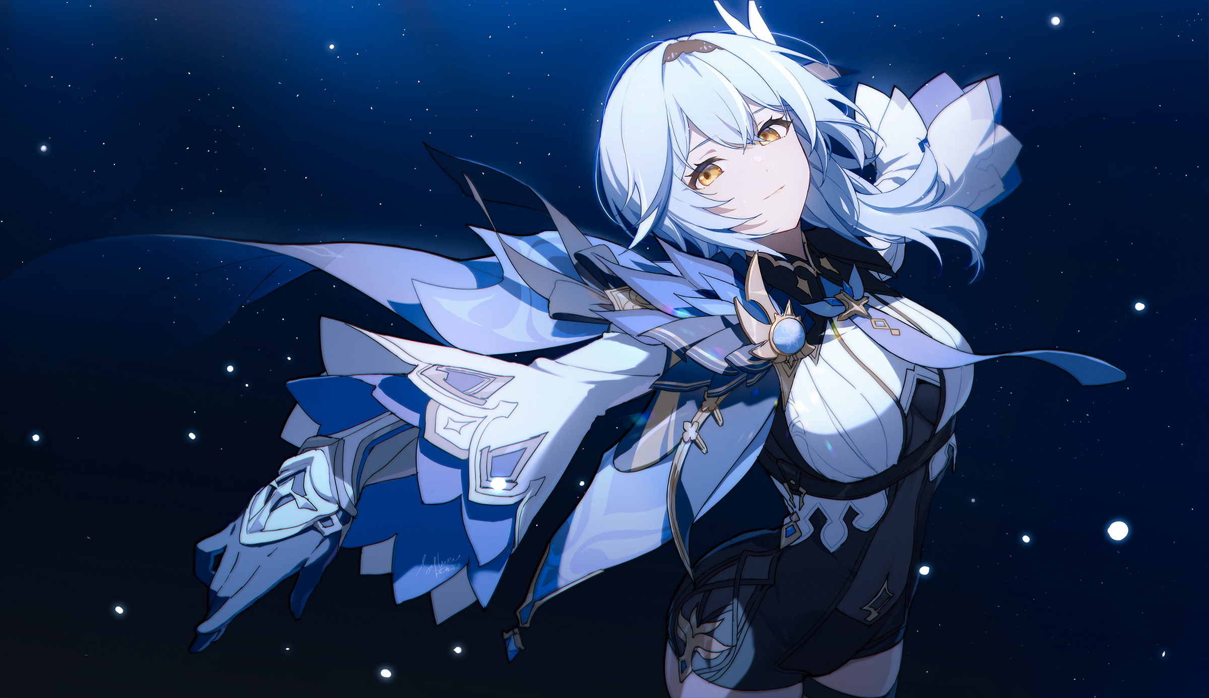 Eula from Genshin Impact in a starry night HD Wallpaper