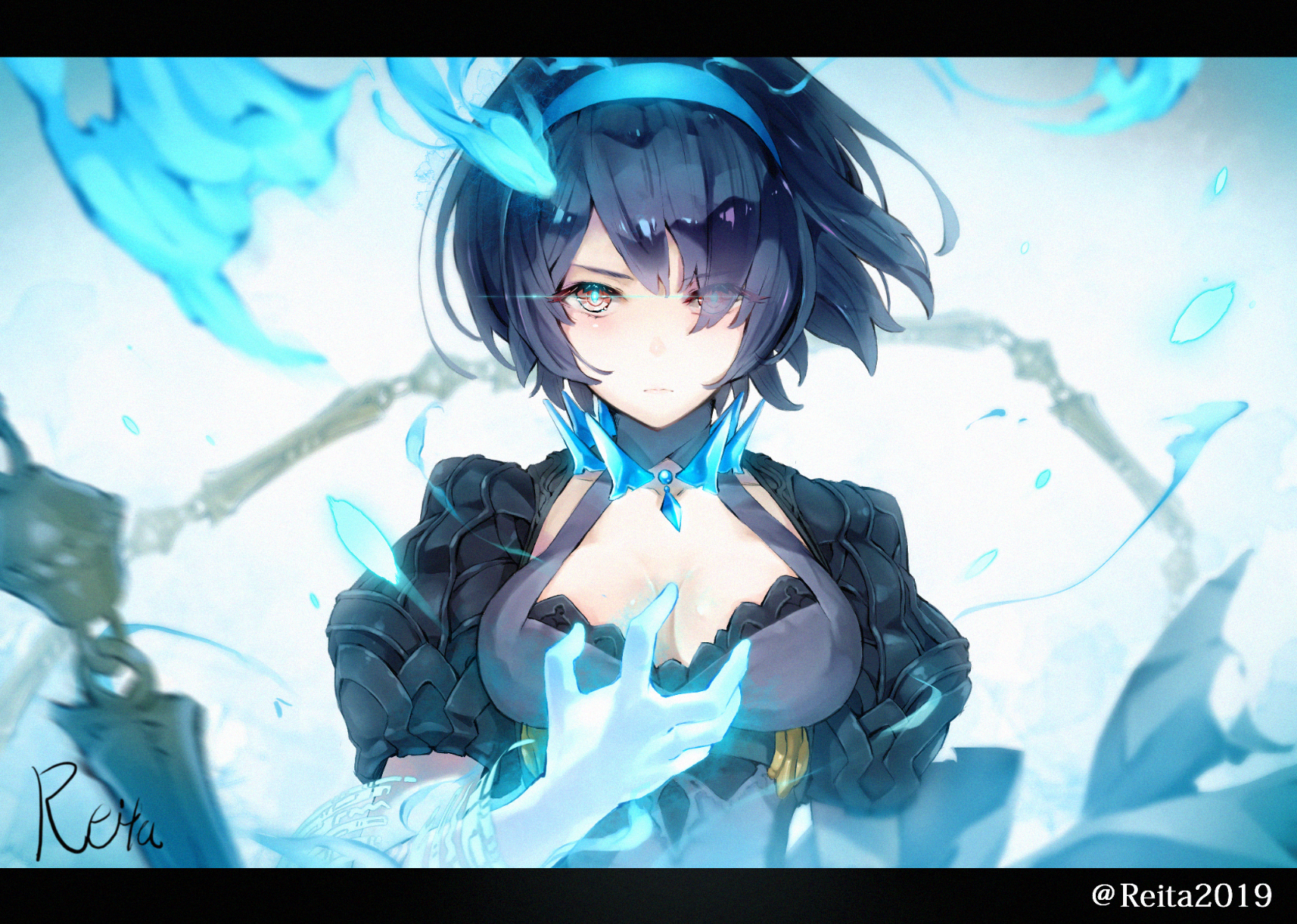 Hoshizaki Reita from SINoALICE with blue flames HD Wallpaper