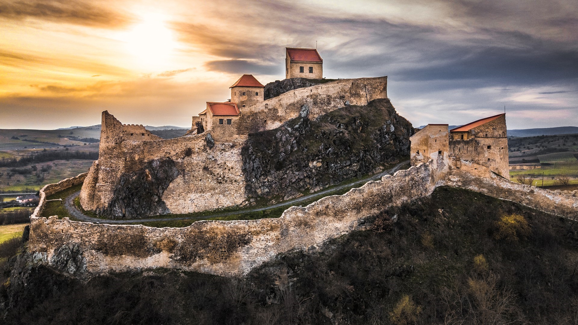 Rupea Citadel in Romania at sunset HD Wallpaper