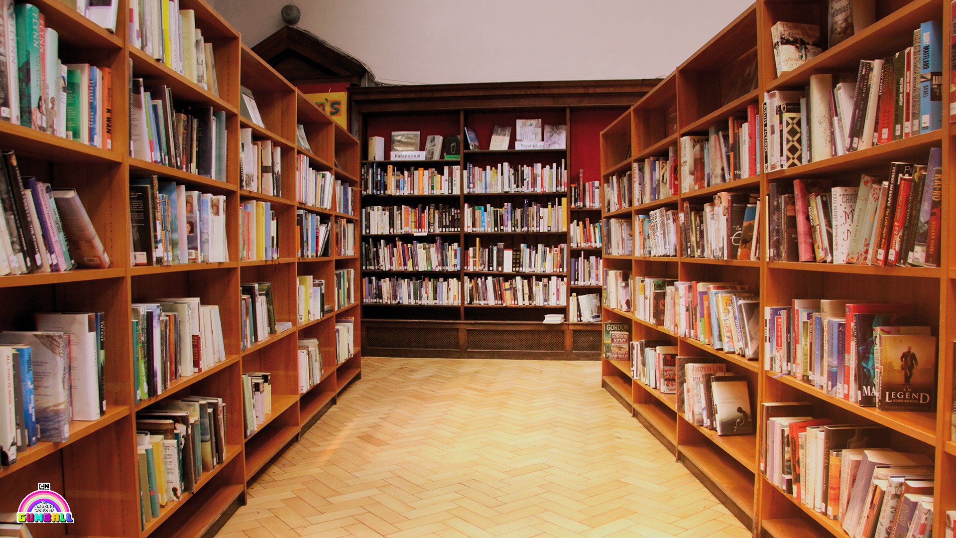 Library with bookshelves and books HD Wallpaper