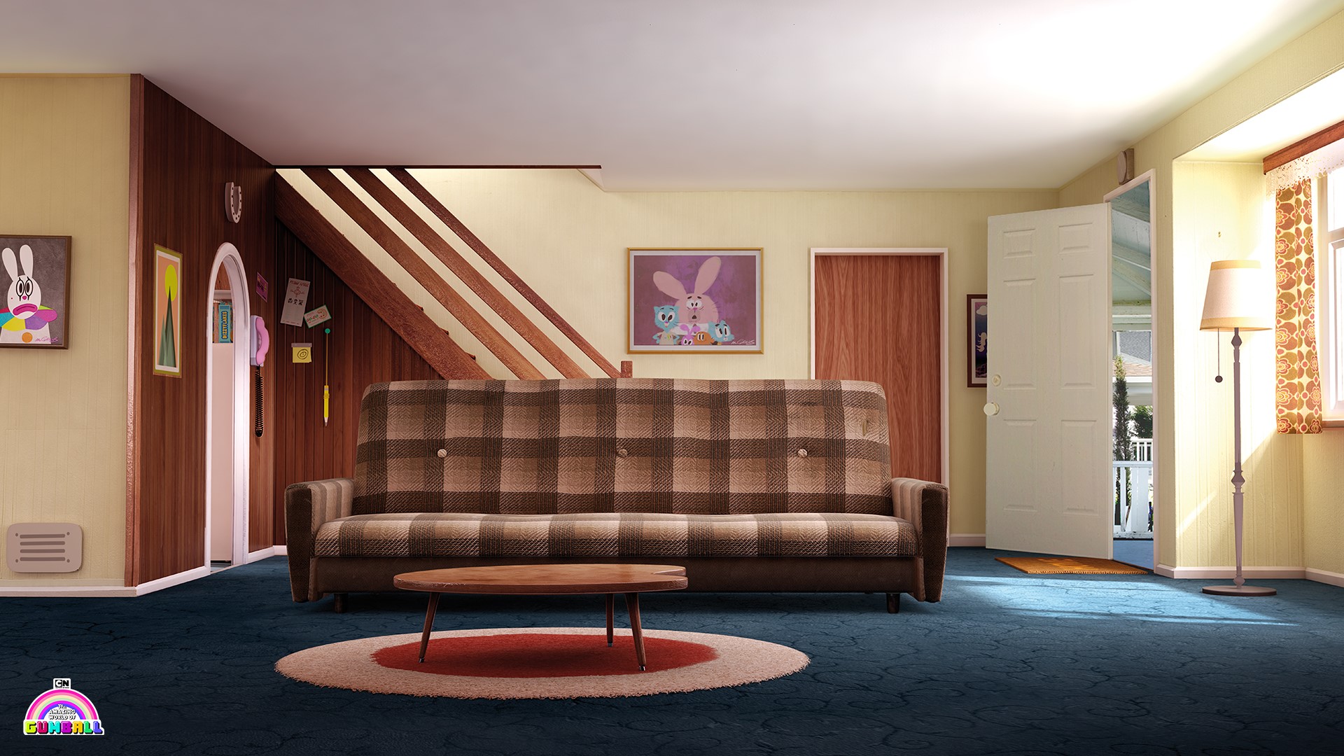 Living room with Gumball characters painting HD Wallpaper