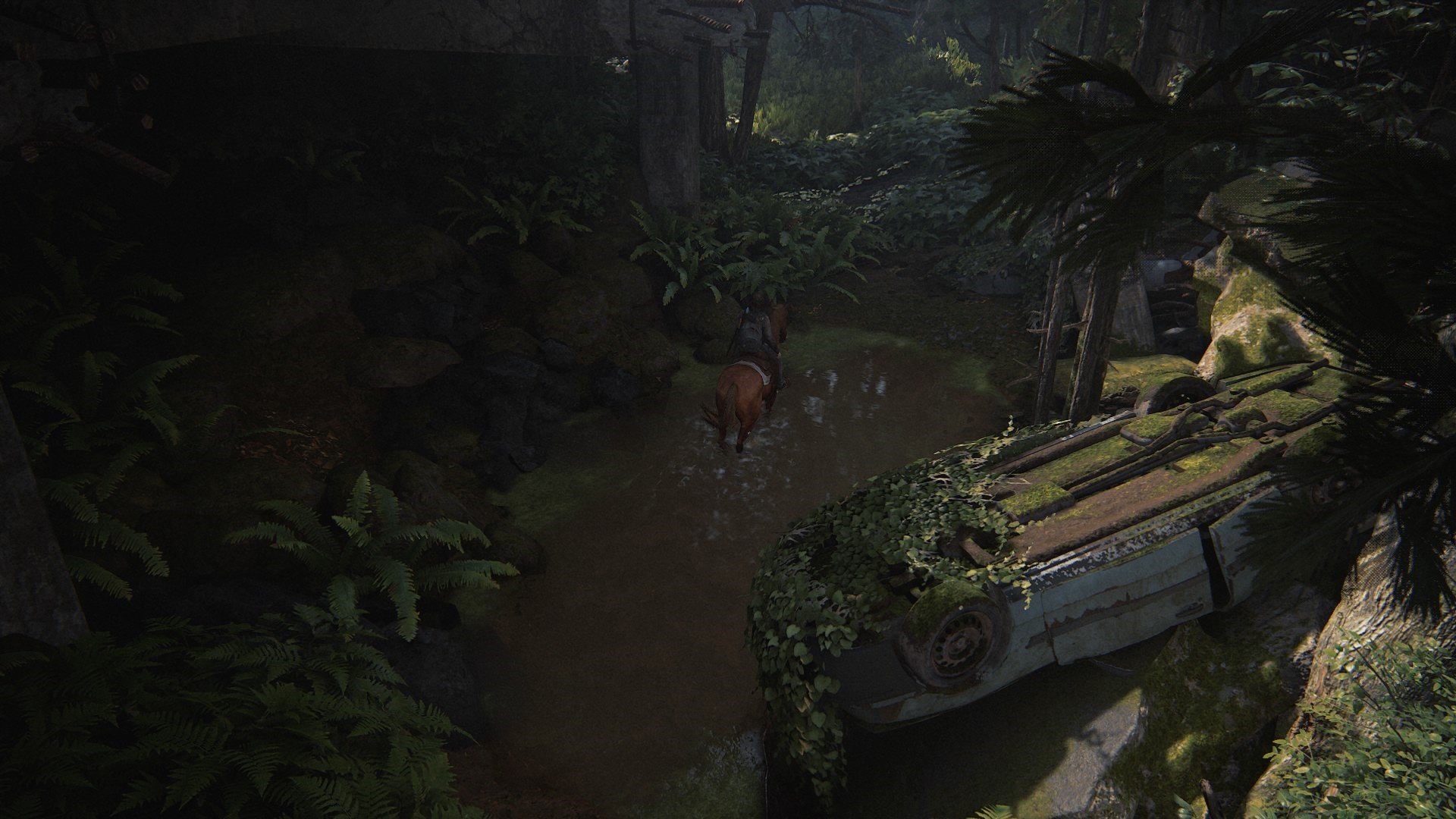 Ellie from The Last of Us Part II on horseback in a flooded forest HD Wallpaper