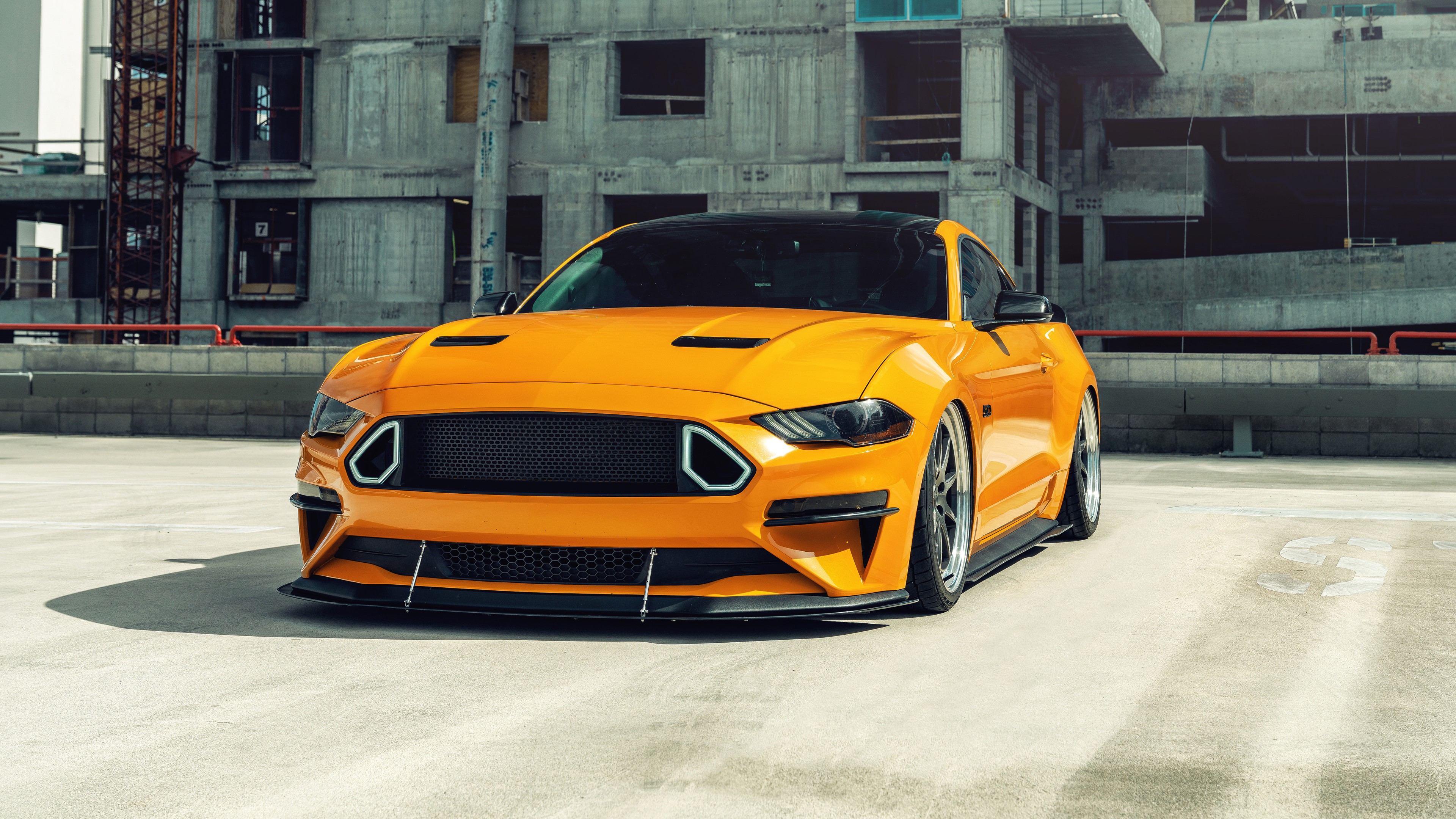 4K Yellow Ford Mustang in Construction Site HD Wallpaper