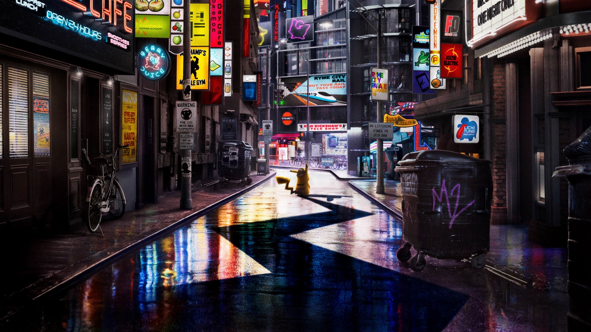 Pikachu from Pokémon Detective Pikachu in Ryme City alley HD Wallpaper