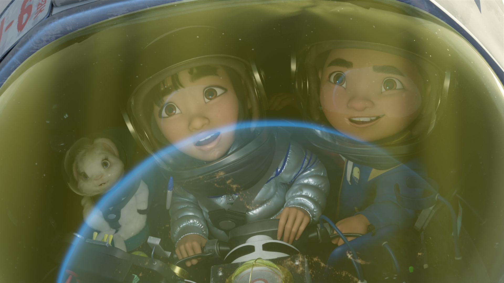 Over the Moon: Fei Fei and Bungee in a Spaceship HD Wallpaper