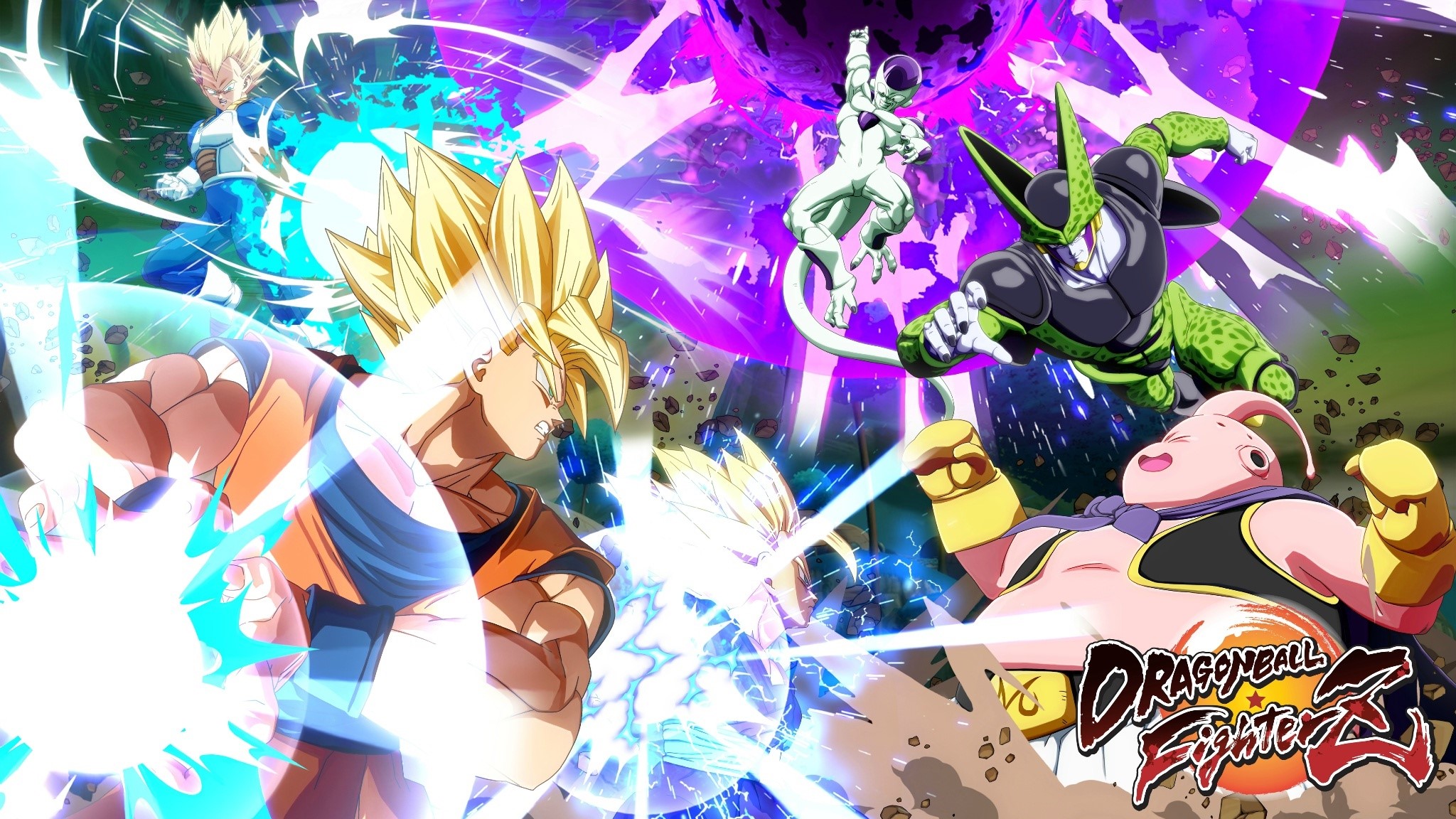 Goku, Vegeta, Frieza, Cell, and Majin Buu from Dragon Ball FighterZ HD Wallpaper