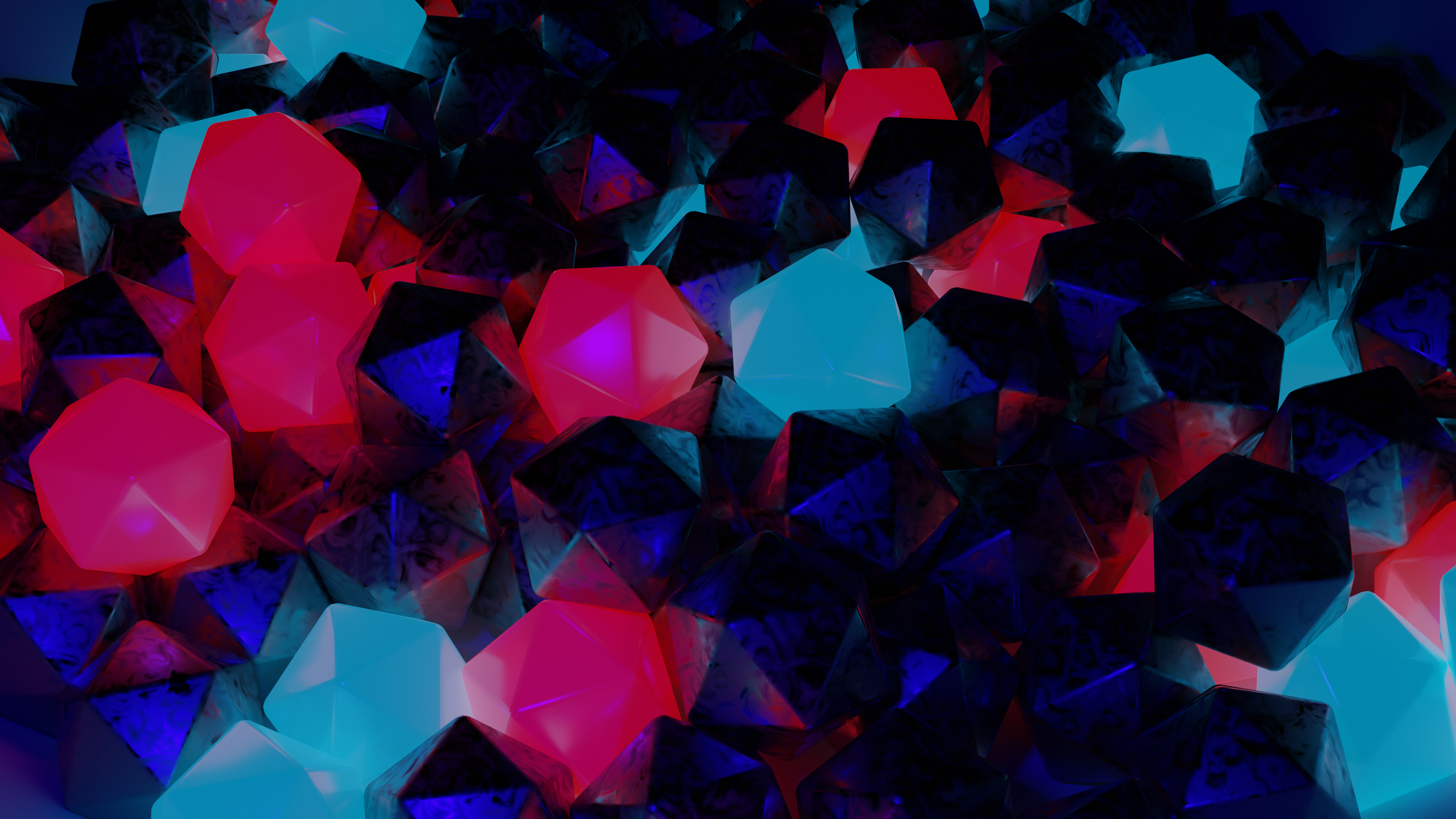4K render of glowing icosahedrons HD Wallpaper