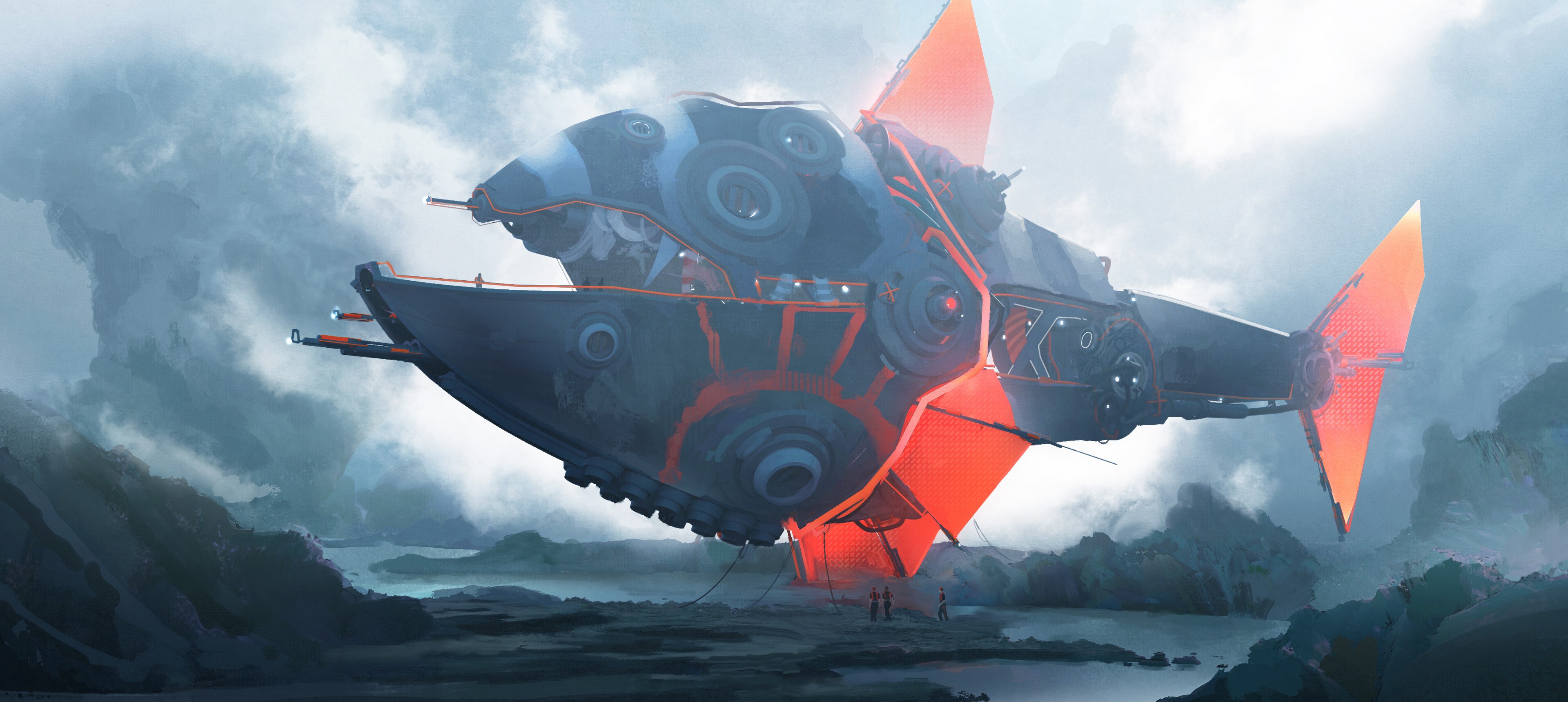 Fantasy art of a Barracuda spaceship by Leon Tukker HD Wallpaper