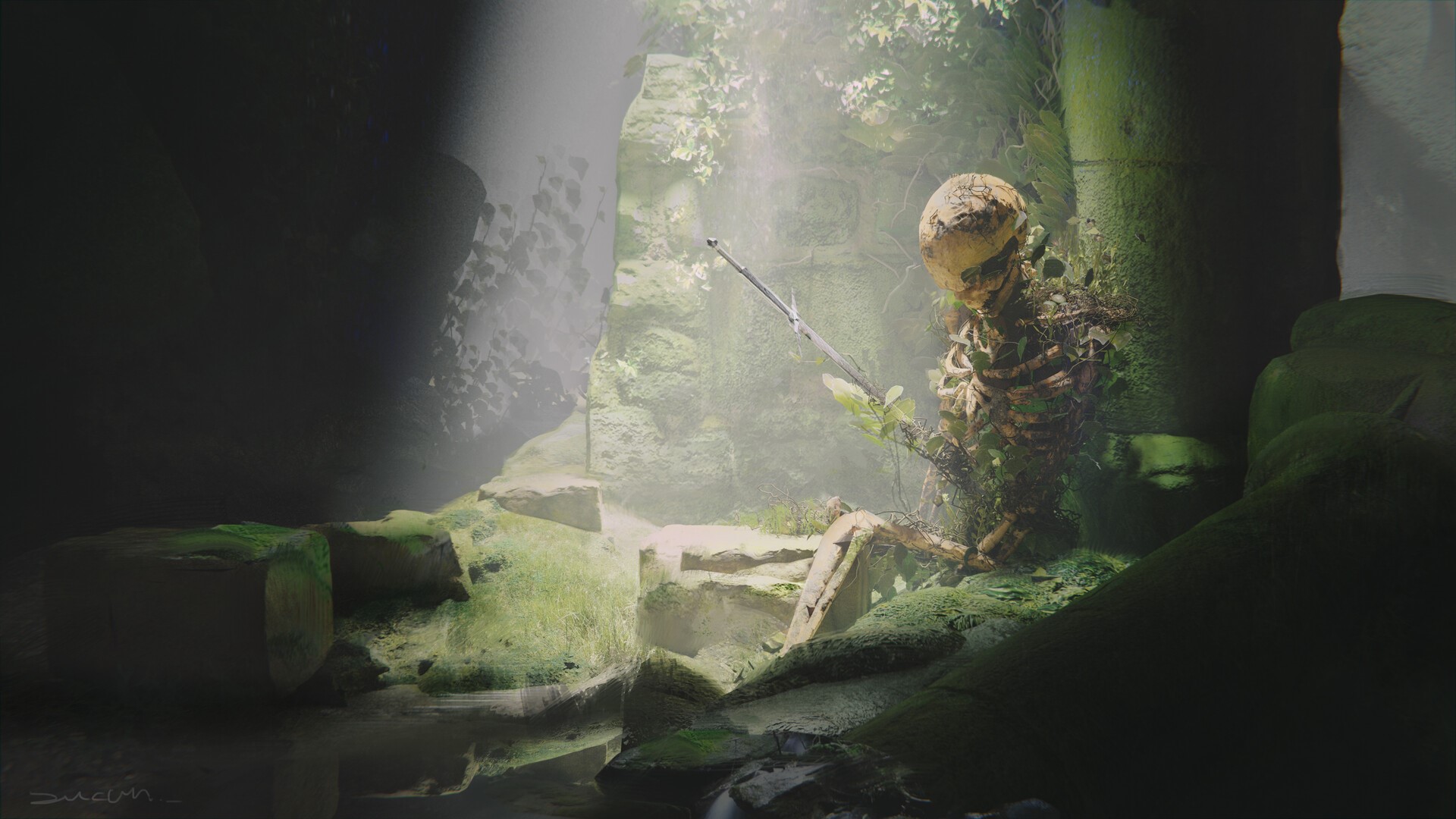 Artwork by Zucun Zhong featuring a skeleton HD Wallpaper