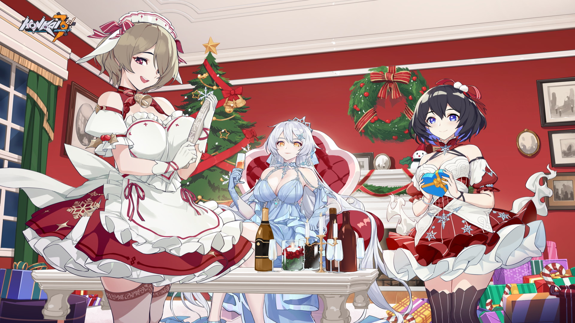 Honkai Impact 3rd characters in Christmas outfits HD Wallpaper