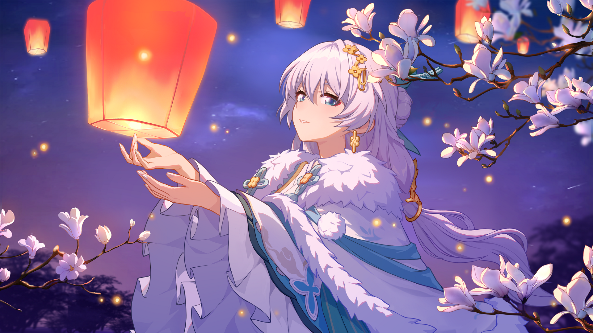 Kiana Kaslana from Honkai Impact 3rd releasing lanterns HD Wallpaper