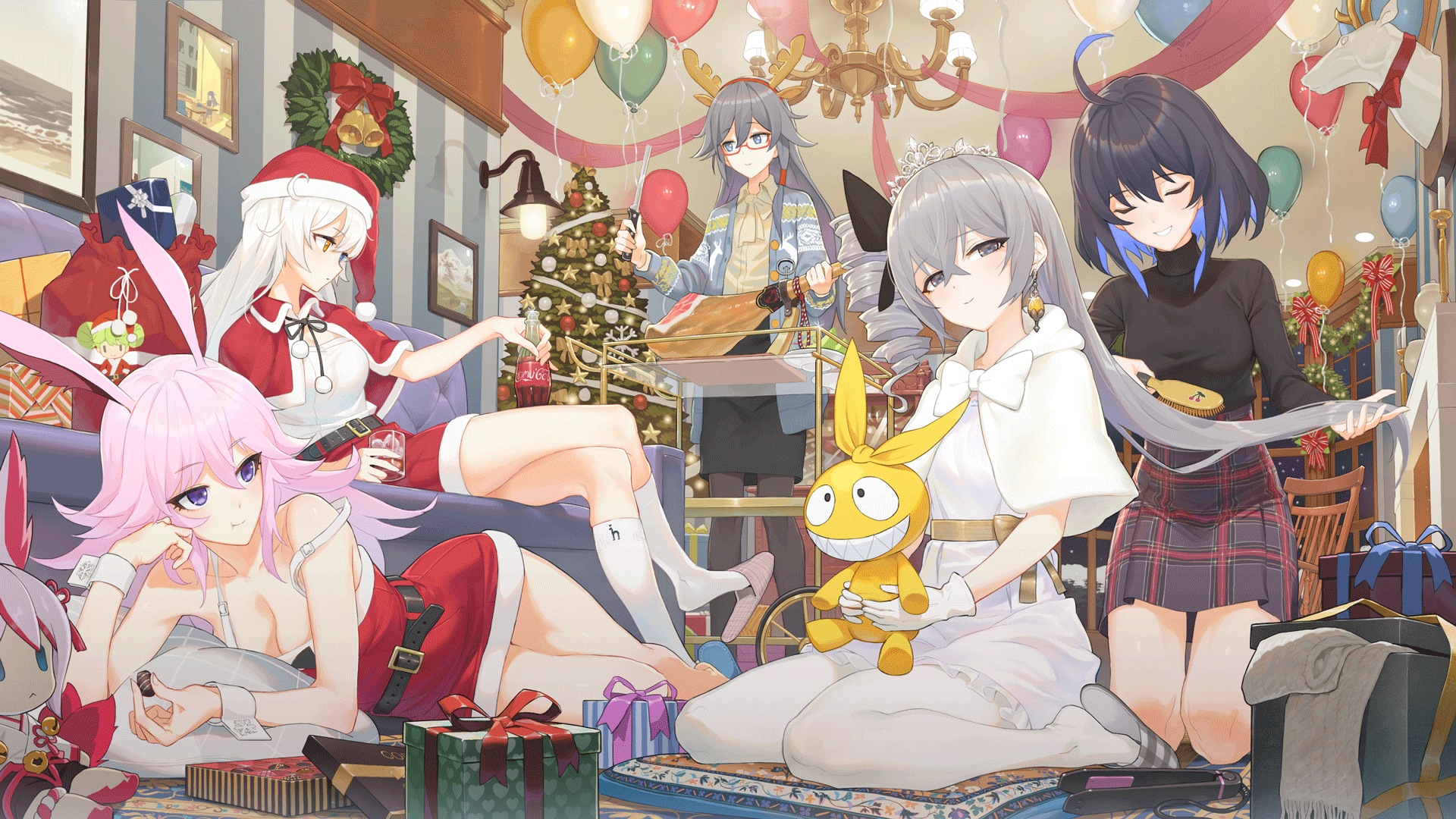 Anime girls celebrating Christmas in Honkai Impact 3rd HD Wallpaper