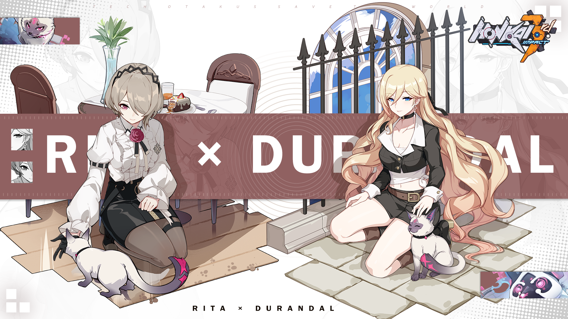 Rita and Durandal from Honkai Impact 3rd with cats HD Wallpaper