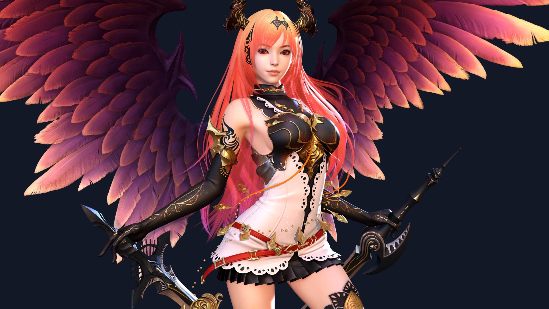 3D render of a winged redhead with blades HD Wallpaper
