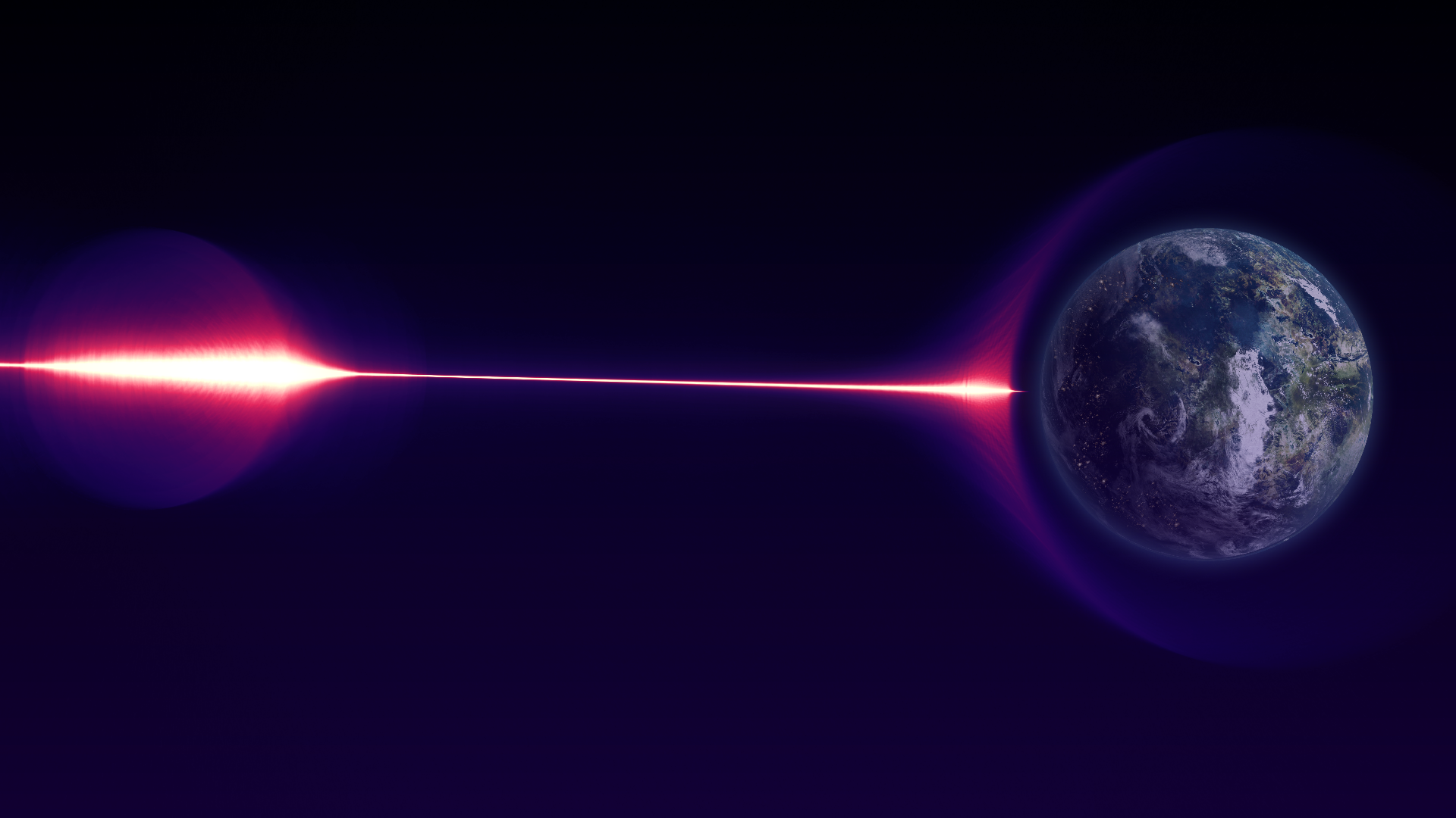 Earth and a light beam in space HD Wallpaper