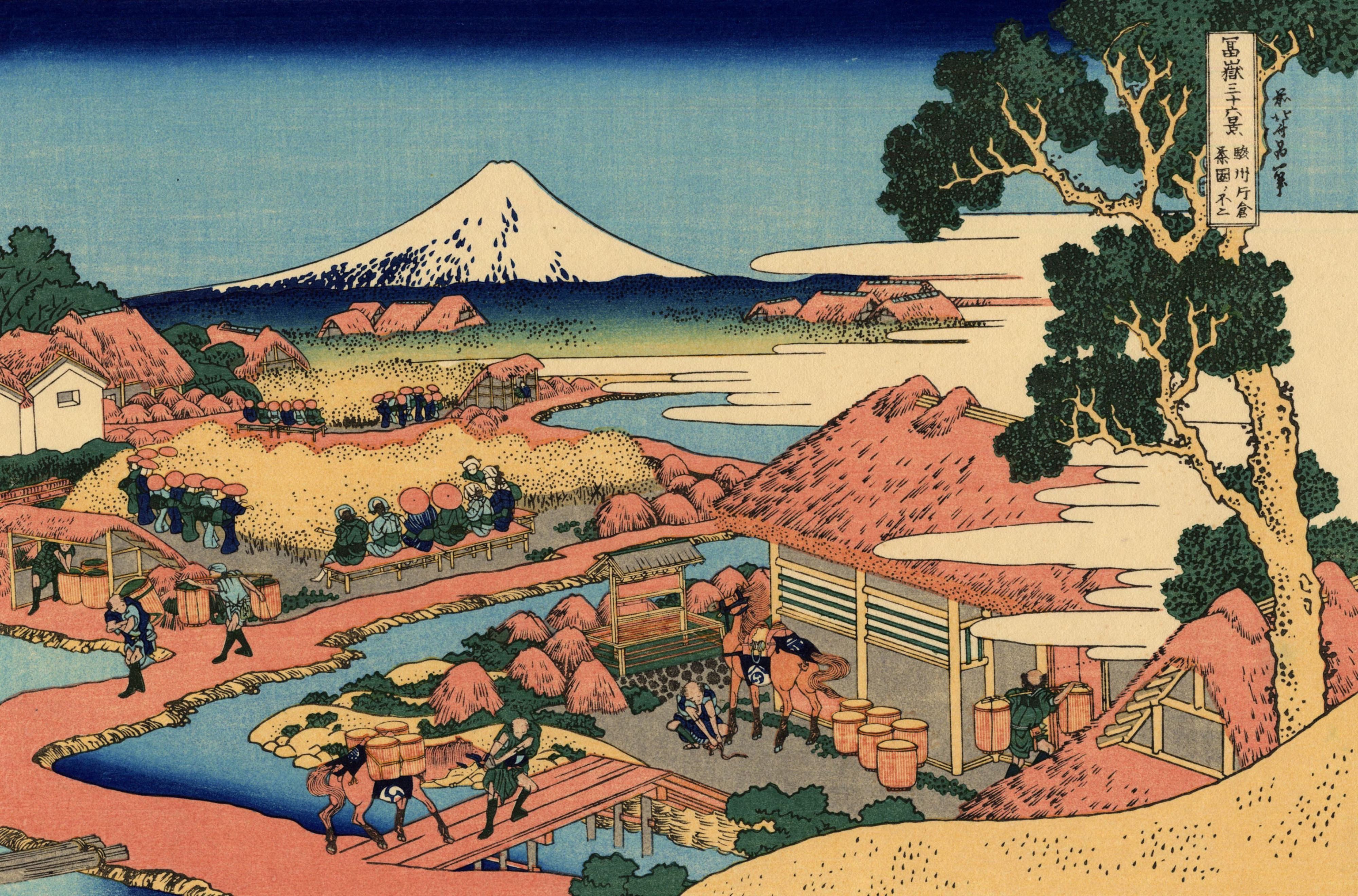 Ukiyo-e artwork by Hokusai featuring Mount Fuji HD Wallpaper